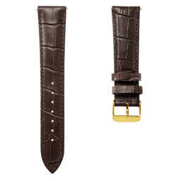 24mm Crocodile-Embossed Dark-Brown Leather Watch Strap with Gold-Tone Buckle – Quick Release