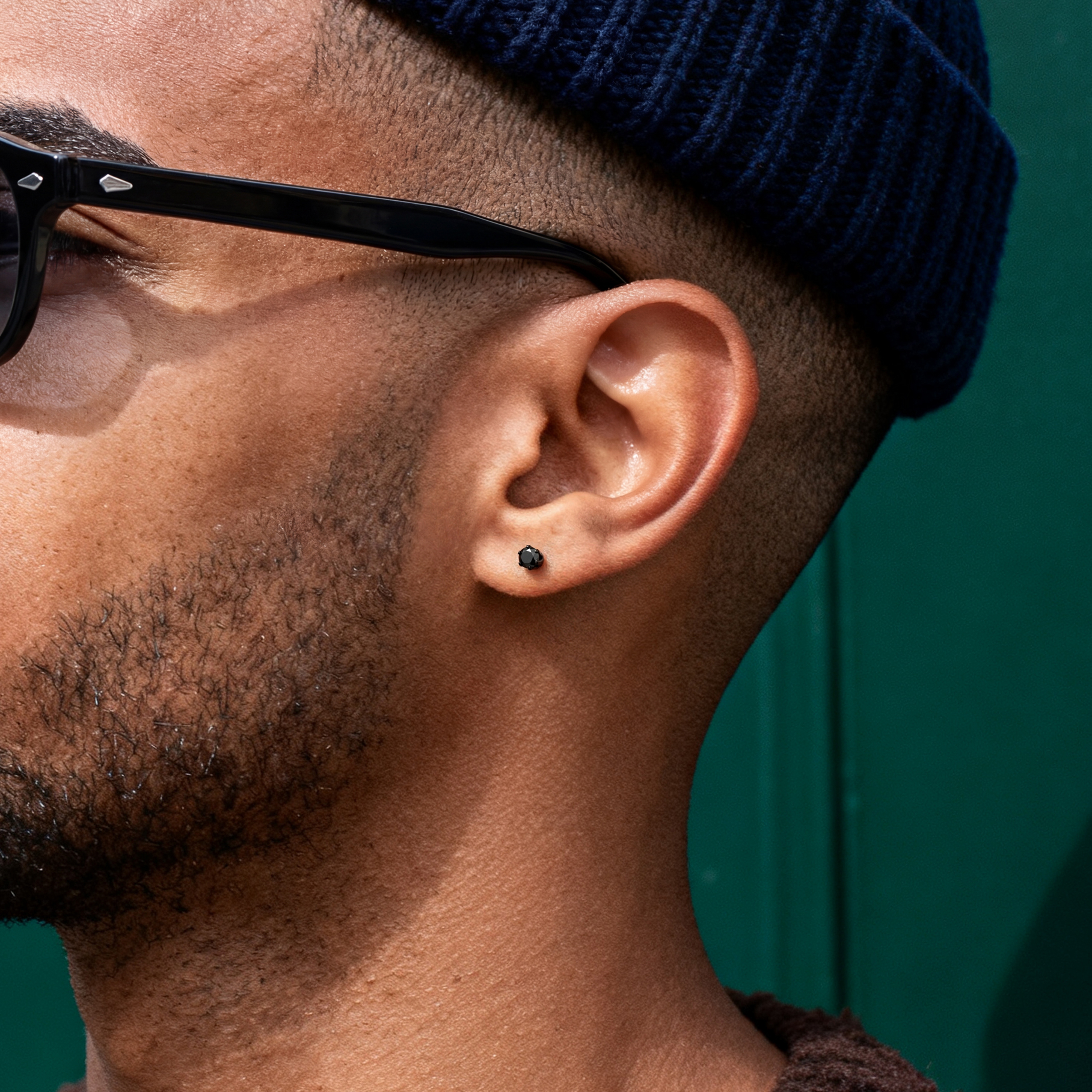 4 mm Black Round Zirconia & Black Stainless Steel Stud Earring - 4