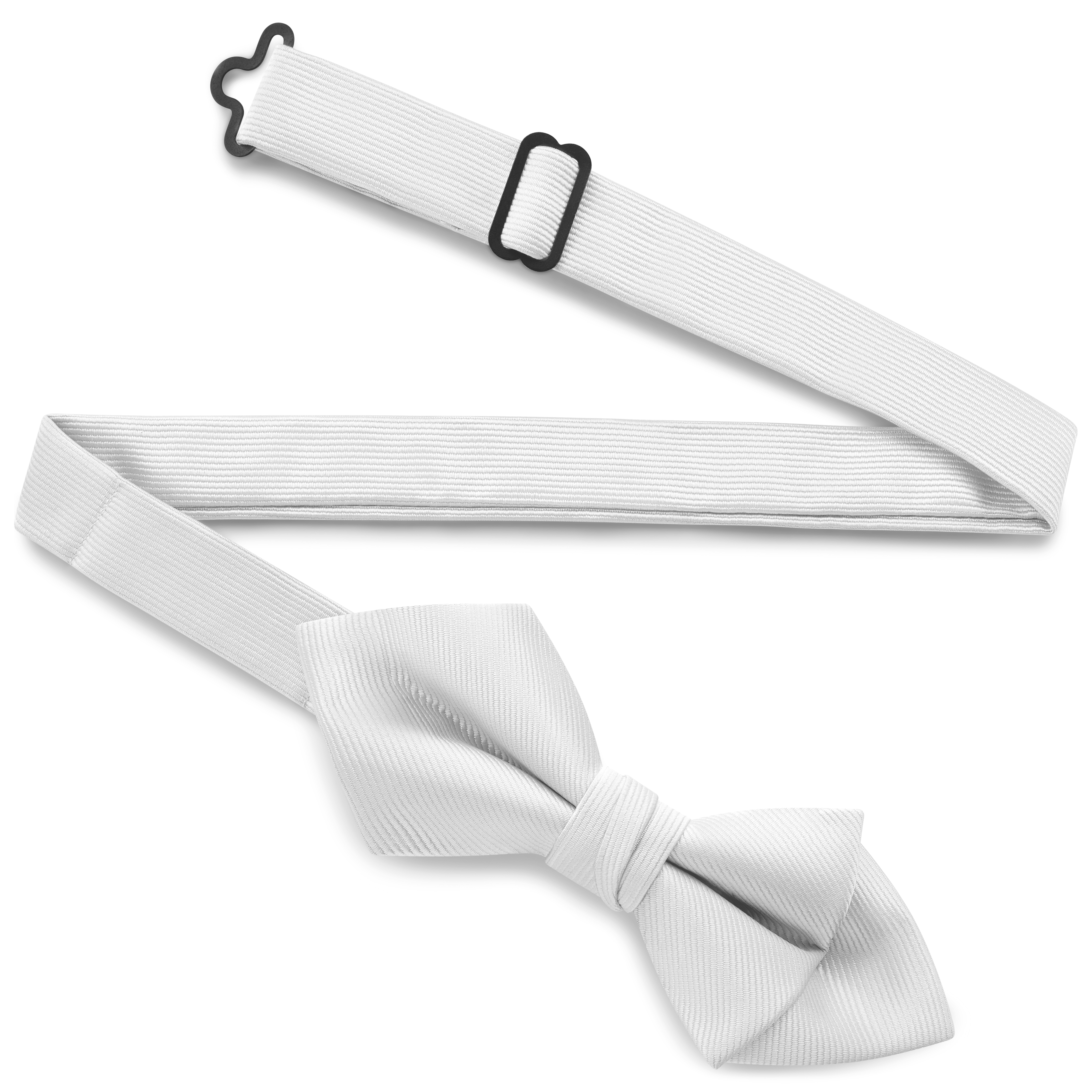 Papillon pre-annodato bianco a punta di diamante con motivo gros-grain - 2