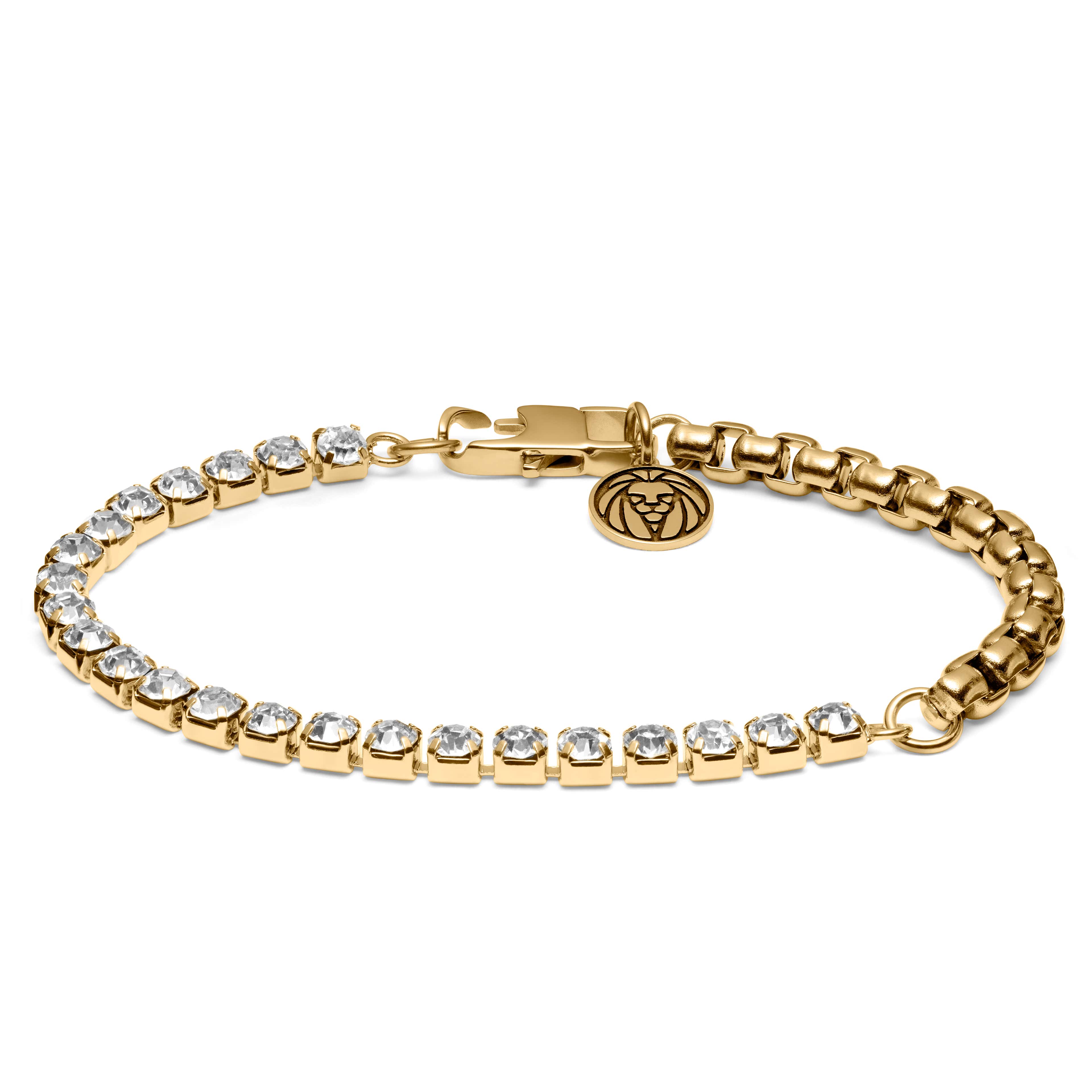 Craig Amager Gold-Tone Box Chain Bracelet with Glass Diamonds