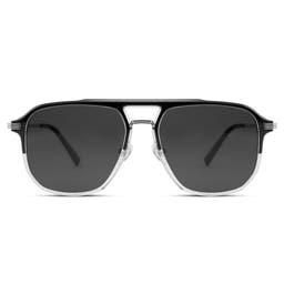 Occasus | Black & Transparent Double Bridge Light Polarized Sunglasses