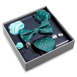 Anzug Accessoire Geschenkbox | Mintgrünes diamantgemustertes Set.