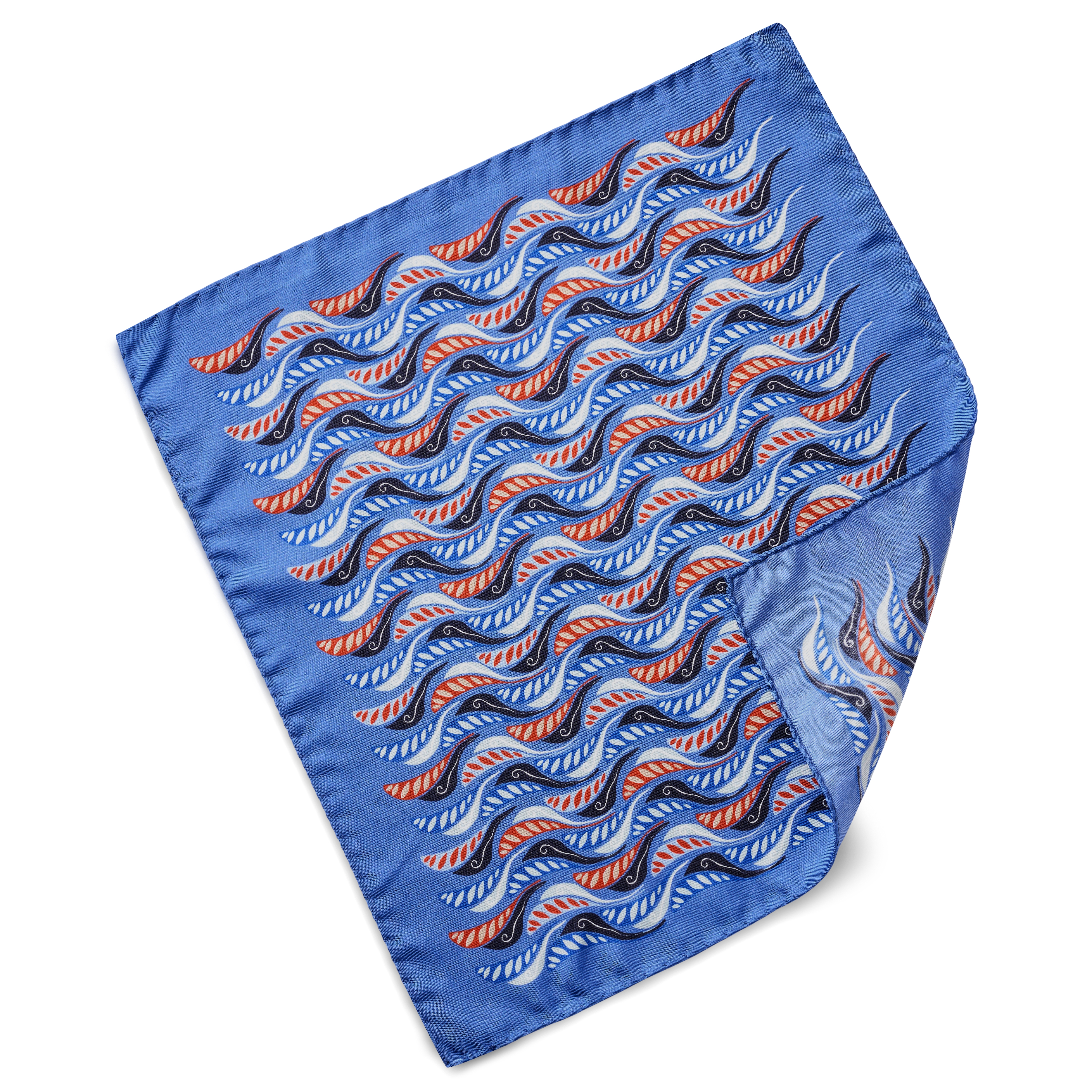 Virtuo | Pochette de costume en soie à motifs de plumes bleues - 2