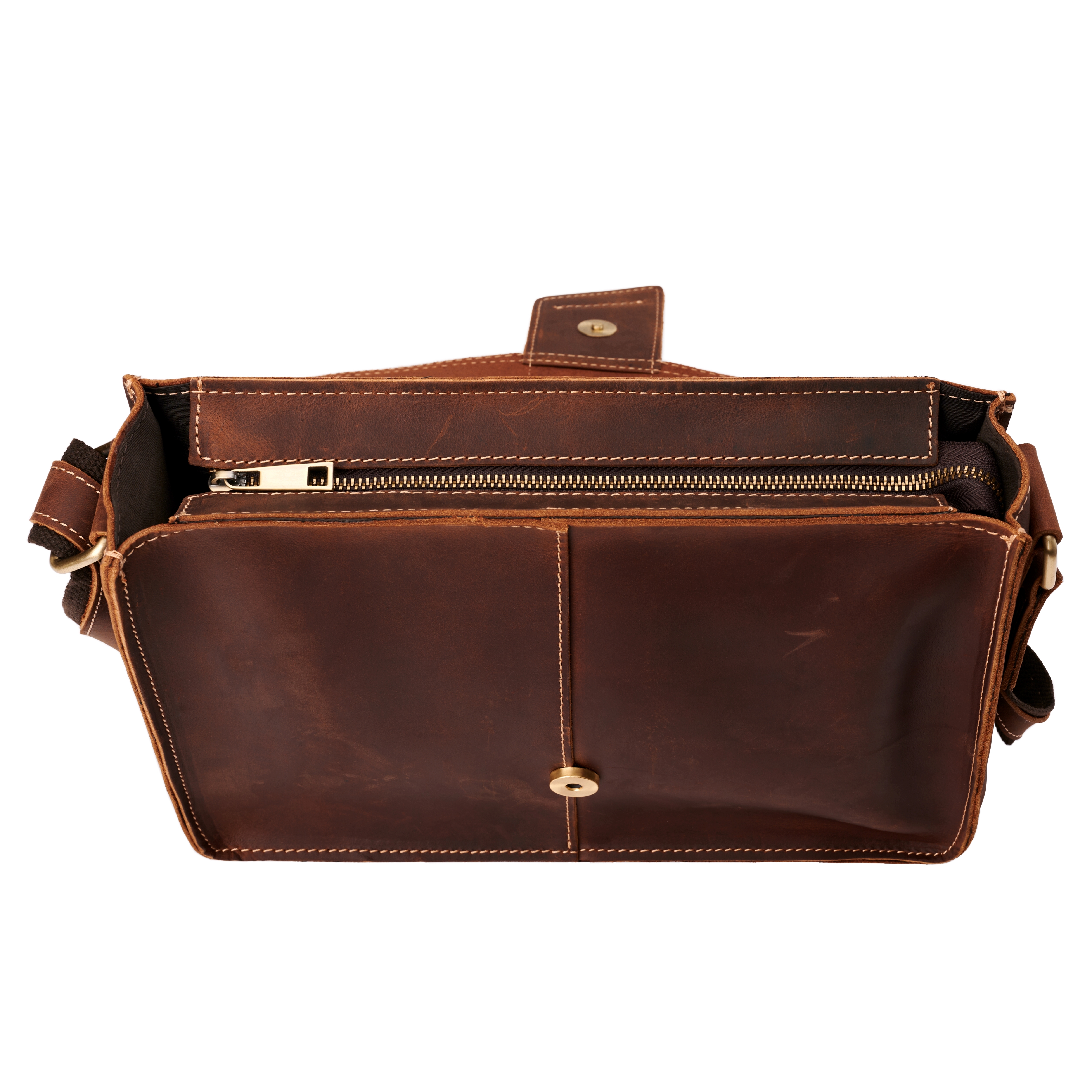Sacoche en cuir marron foncé aspect vintage - 11