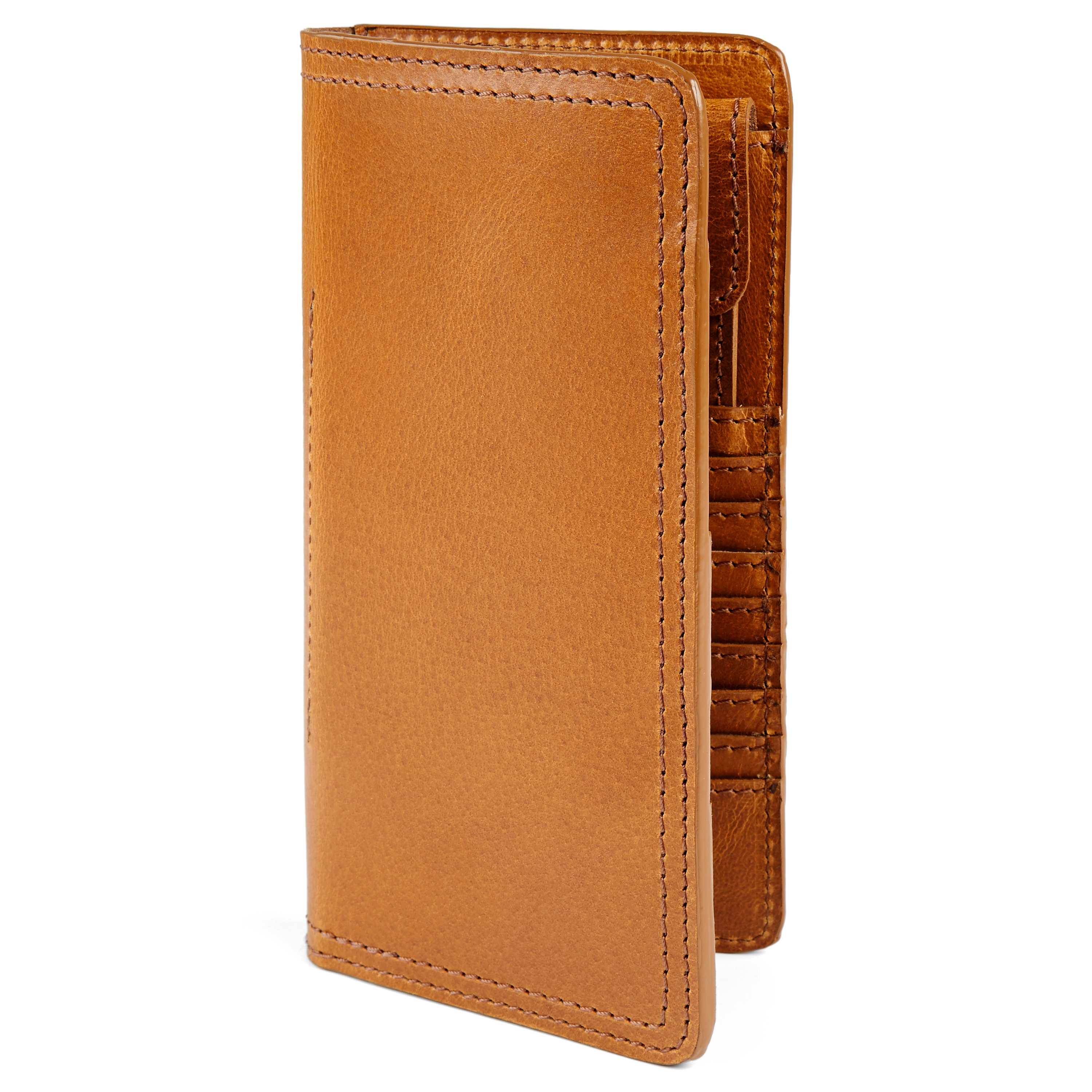 Portefeuille porte-passeport en cuir rustique havane - 1