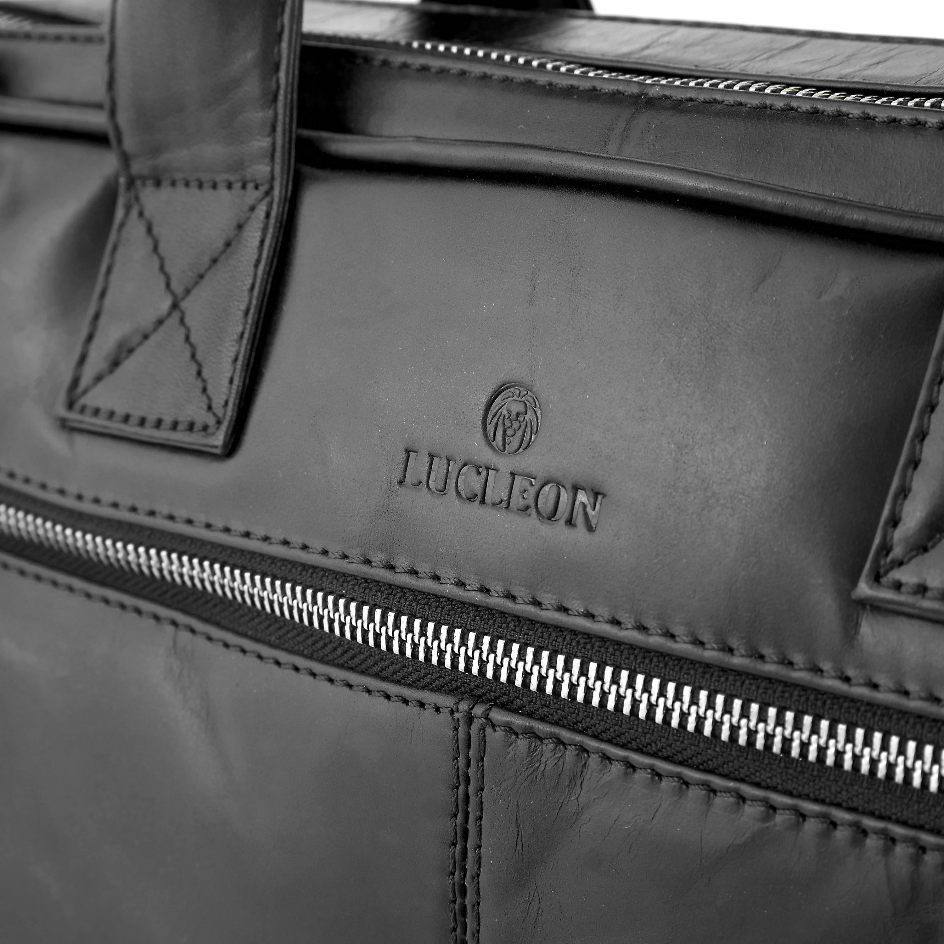 Jasper | Black Double Zip Leather Computer Bag - 8
