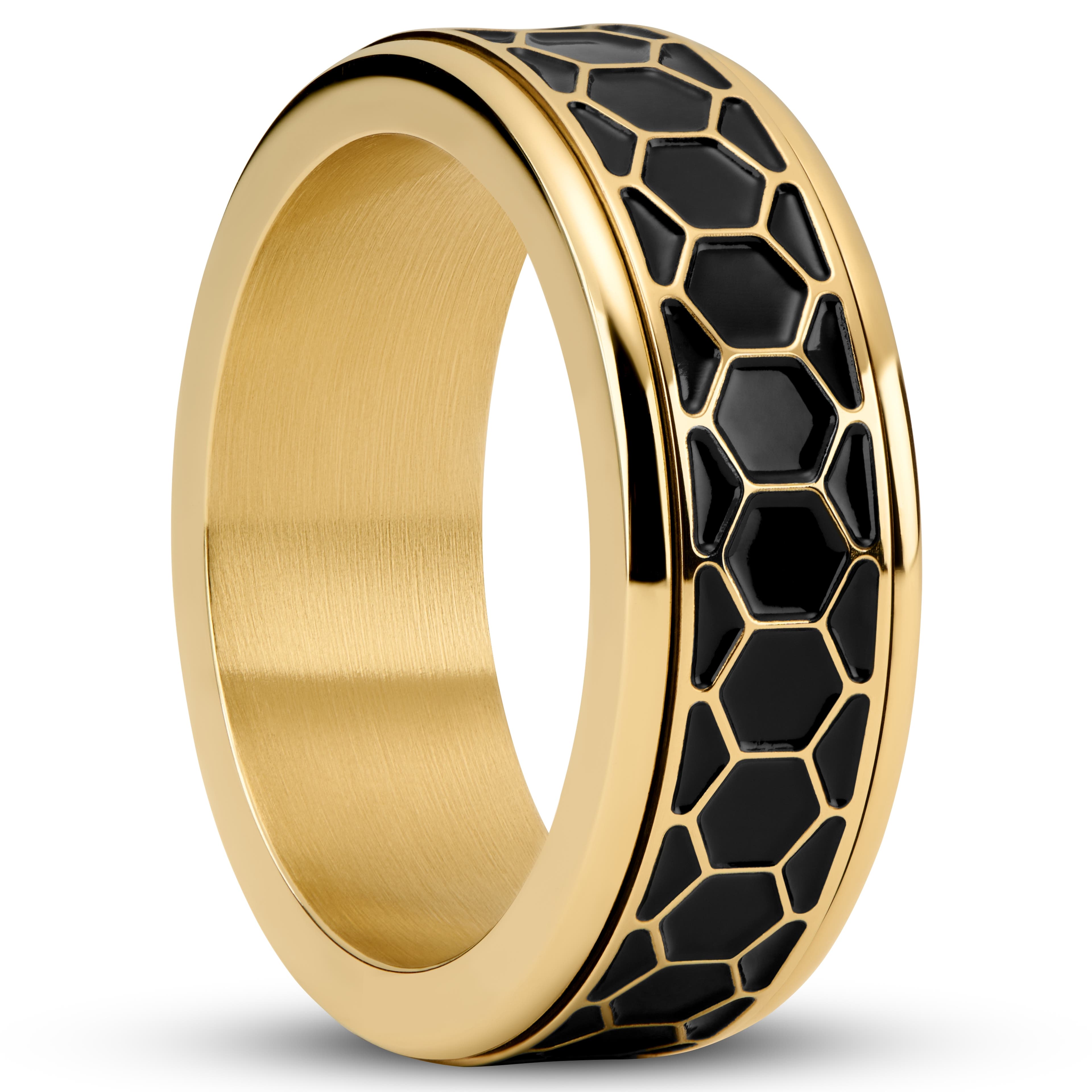 Enthumema | 1/3" (8 mm) Gold-tone Honeycomb Fidget Ring