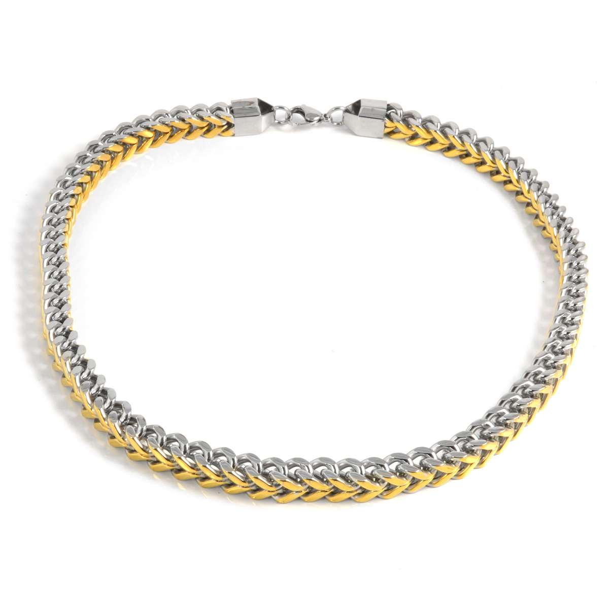 Dicke silber- und goldfarbene Stahlhalskette - 1