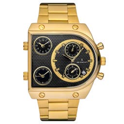 Provectus | Gold-Tone Stainless Steel 3 Movements Watch With Black Dial