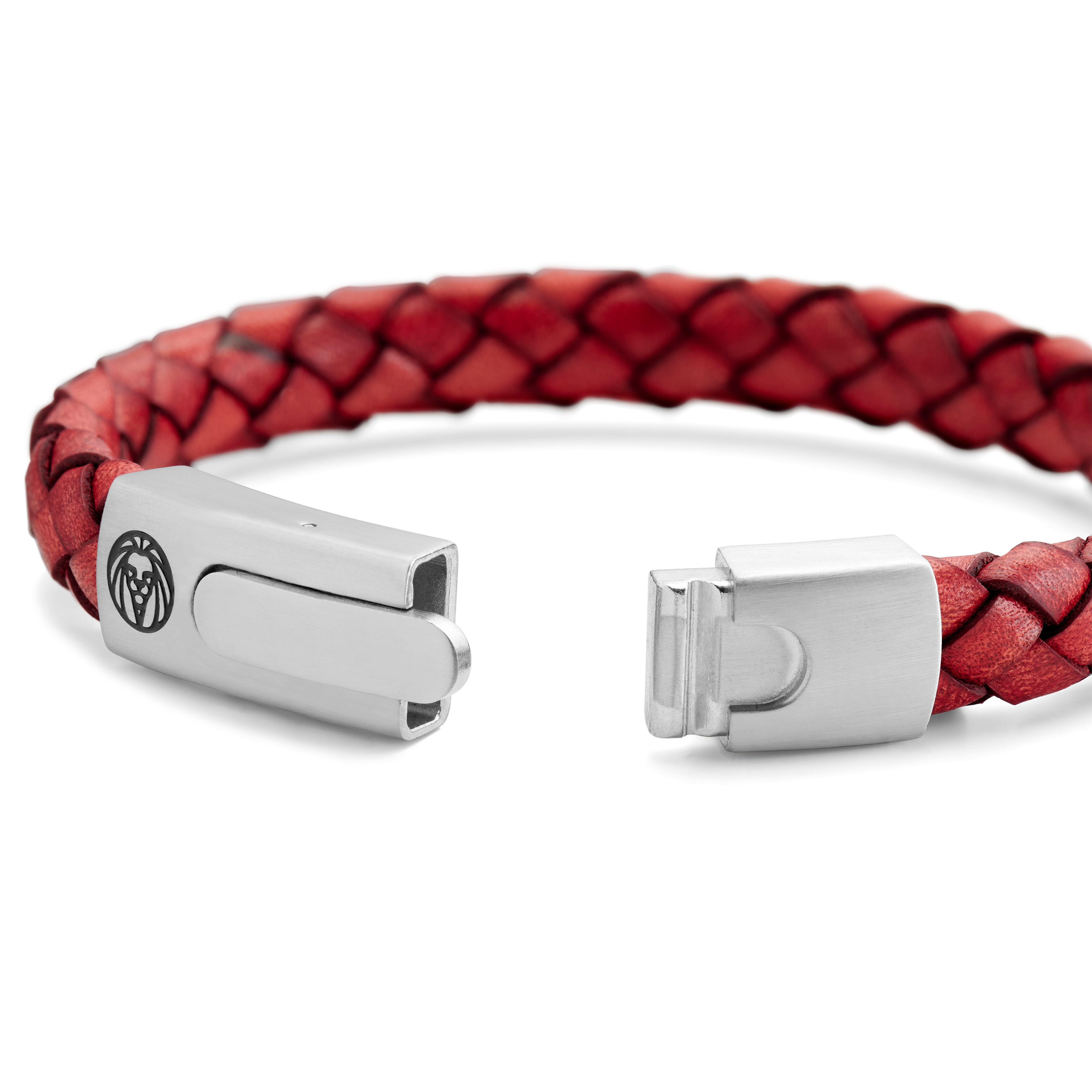 Solides rotes Bolo-Lederarmband - 6