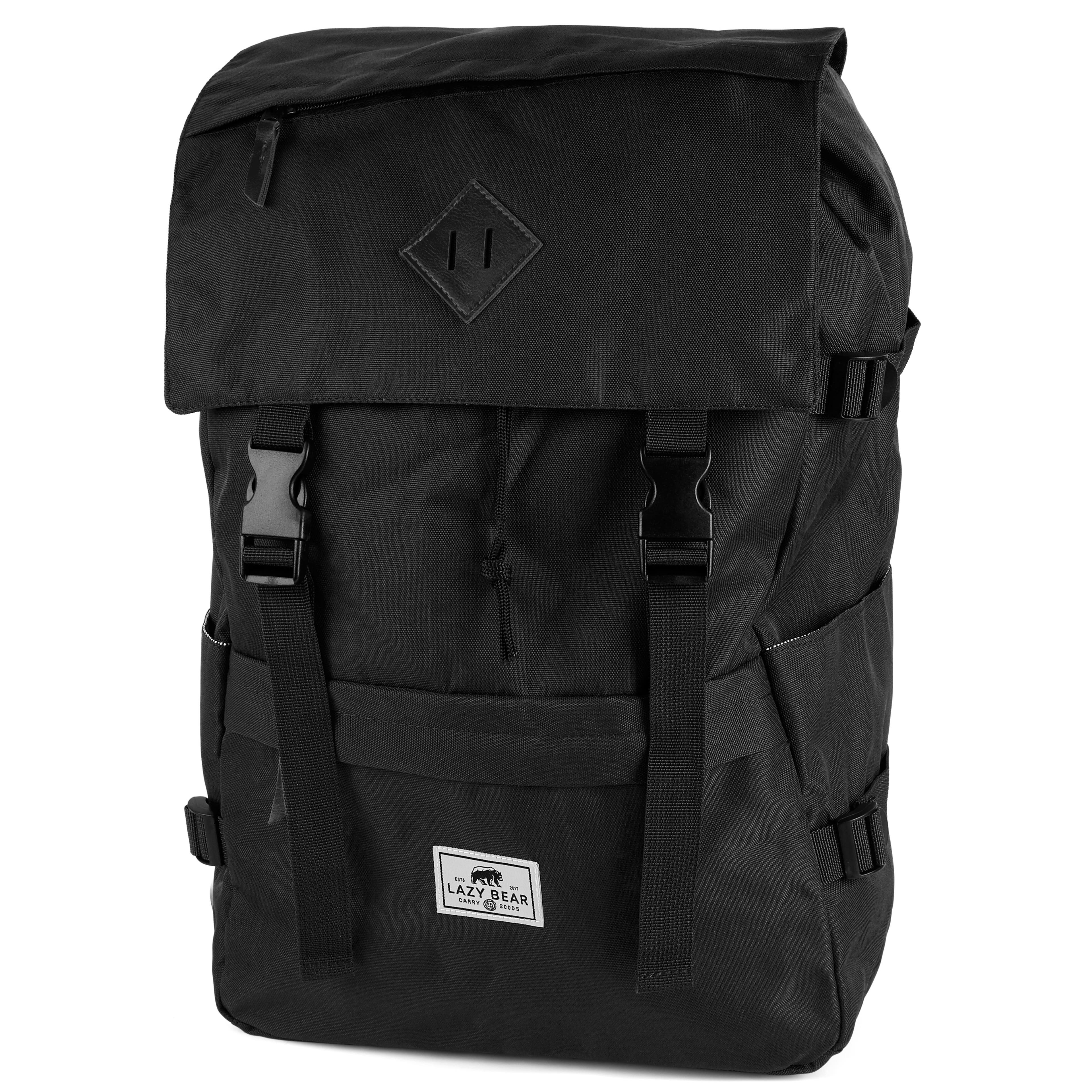 Lewis | Large Black Polyester & Faux Leather Backpack
