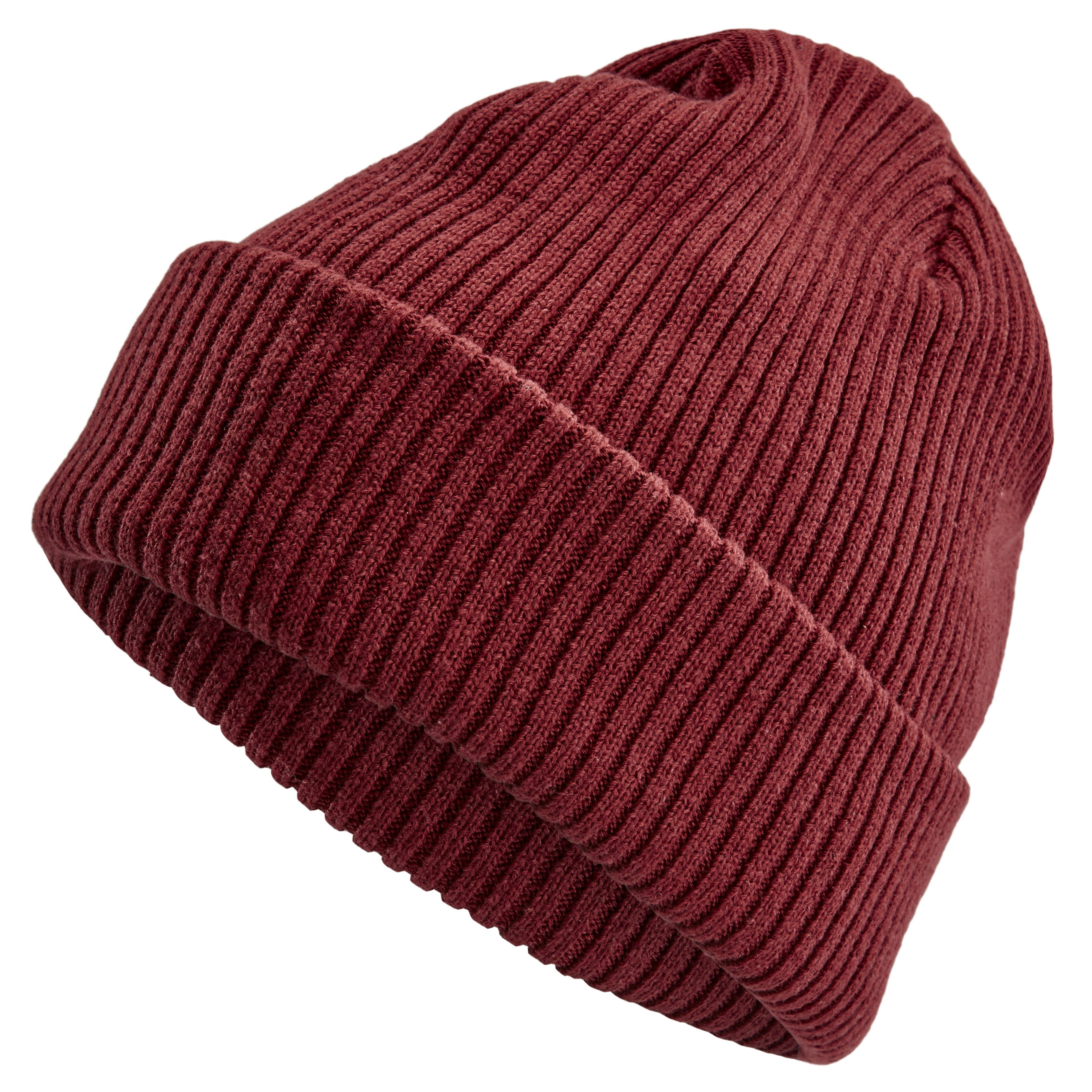 Deep Red Acrylic Mix Fine Knitted Rib Beanie, In stock!