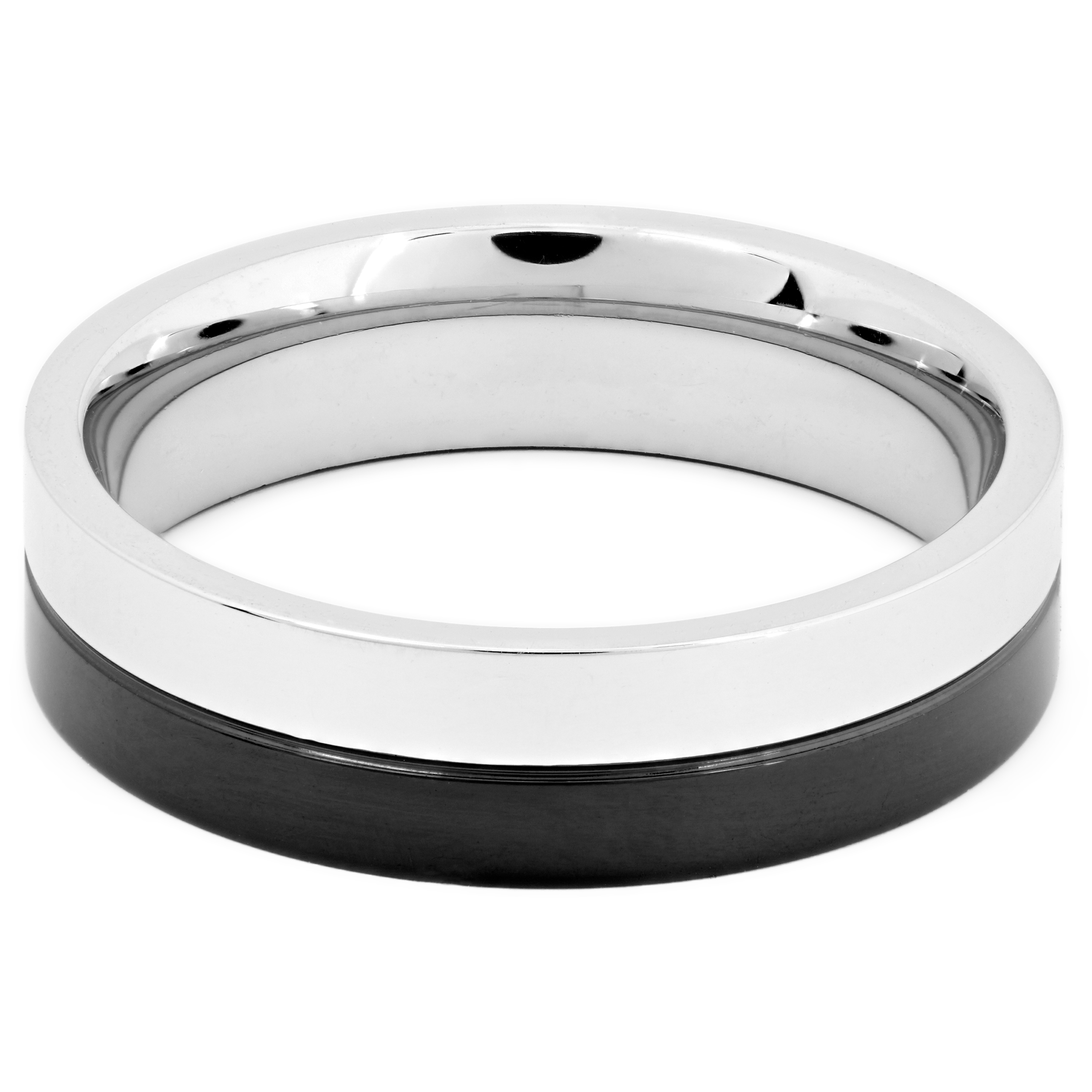 Black and Silver-Tone Steel Ring - 2