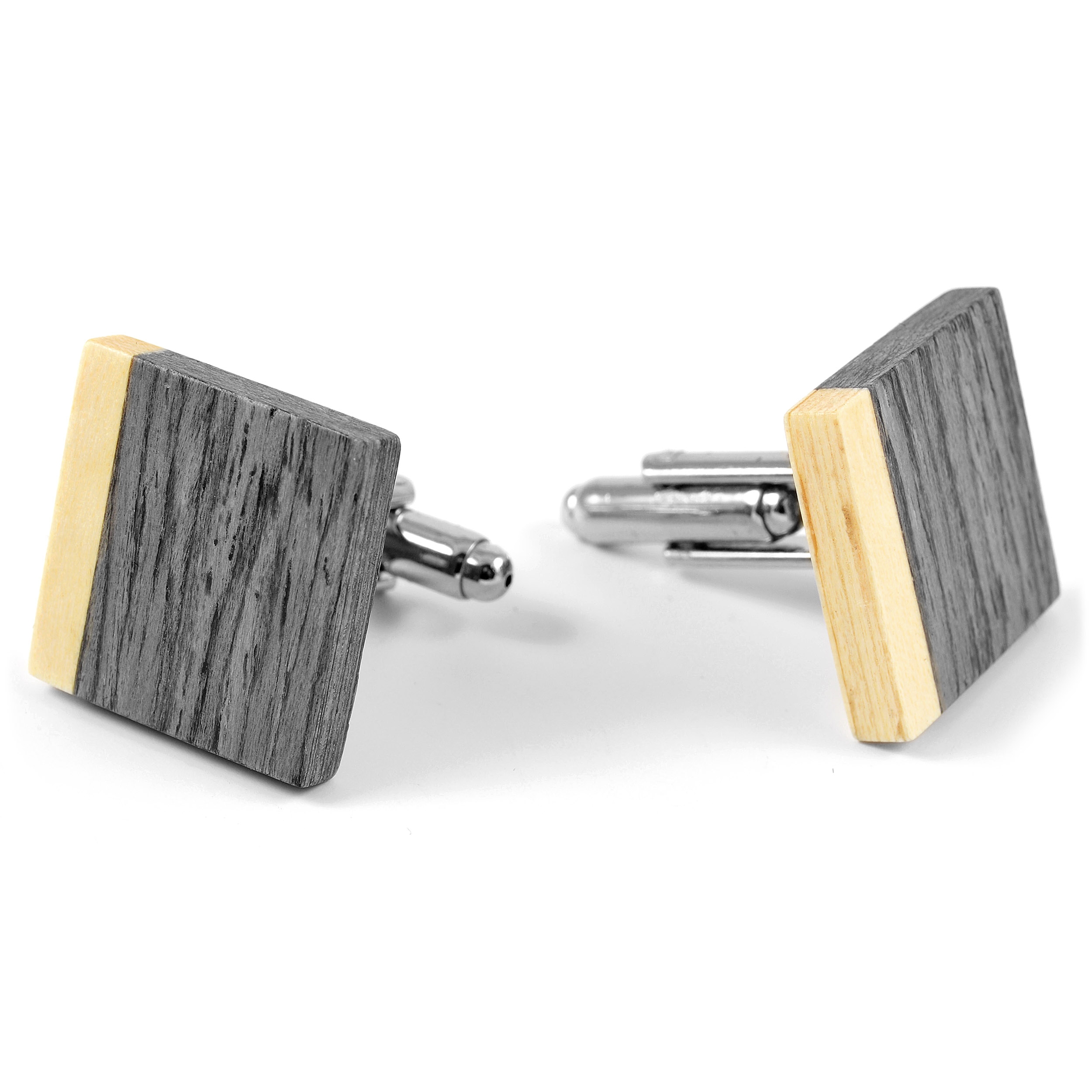 Grauer Eichenholz Set aus Krawattenspange und Manschettenknöpfen - 5