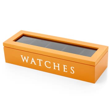 Оранжева дървена кутия за 5 часовника
