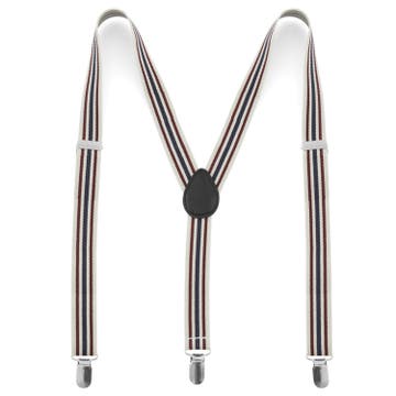 Deep Cream, Burgundy & Navy Blue Striped Suspenders Deep Cream, Burgundy & Navy Blue Striped Suspenders