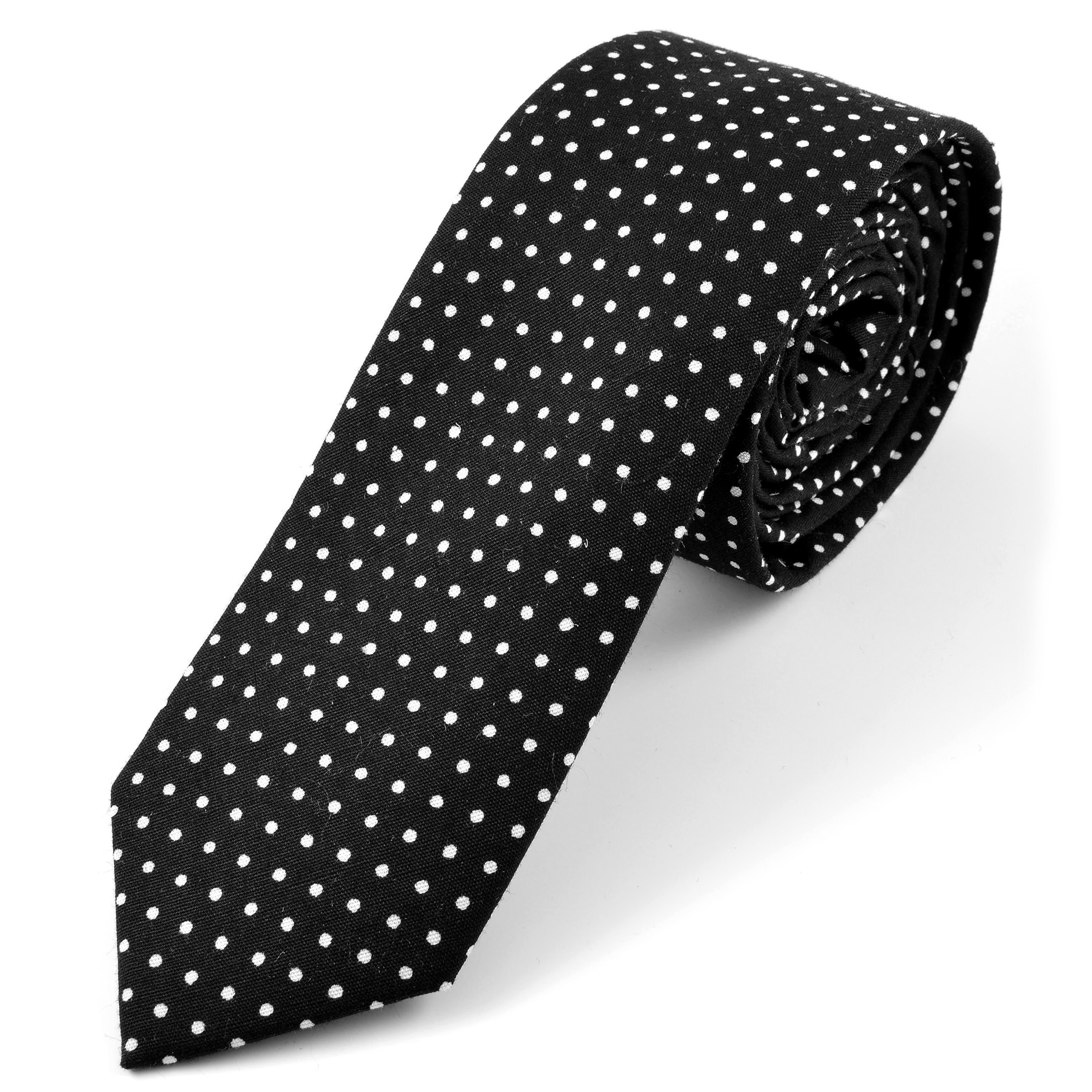 Черна памучна вратовръзка на малки бели точки
