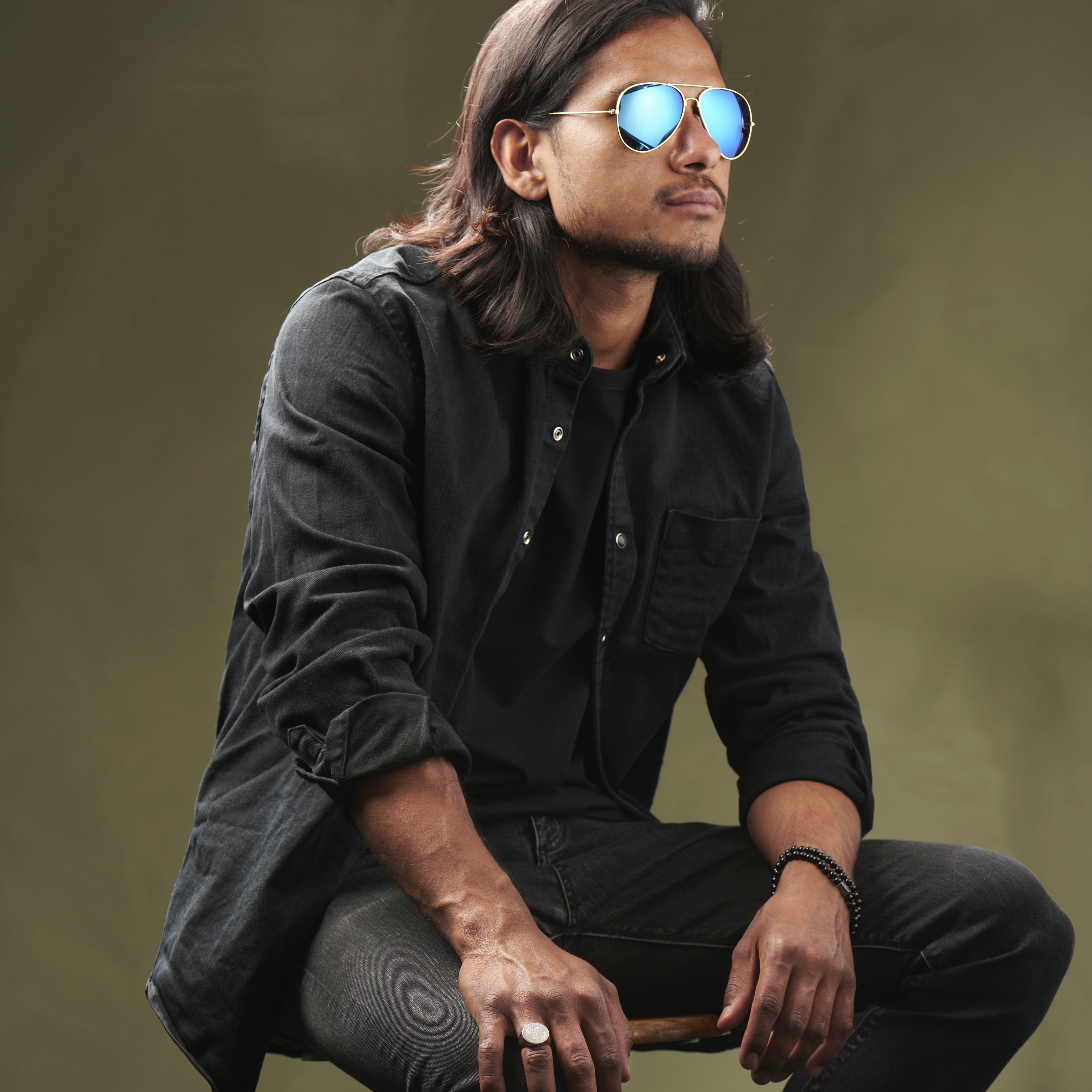 Gold-Tone & Blue Aviators - 5