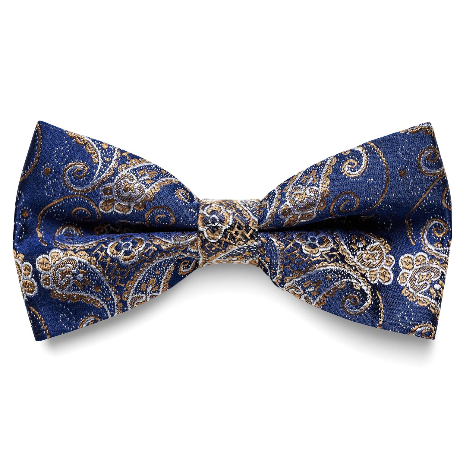 Blau & Gold vorgebundene Fliege aus Seide mit Paisleymuster Blau & Gold vorgebundene Fliege aus Seide mit Paisleymuster