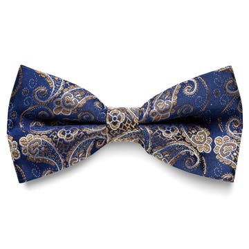 Blue & Gold Paisley Pattern Silk Pre-Tied Bow Tie Blue & Gold Paisley Pattern Silk Pre-Tied Bow Tie
