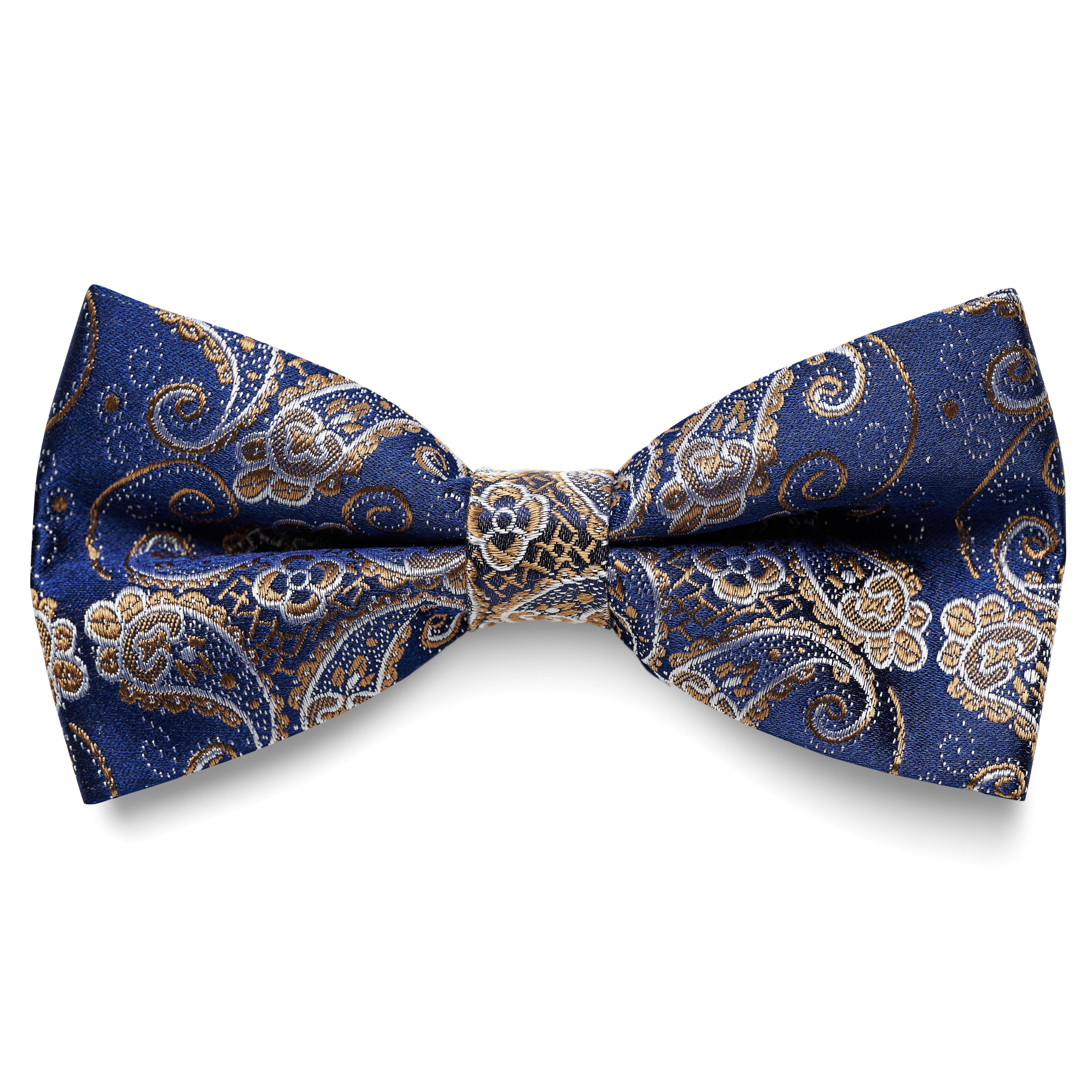 Blue & Gold Paisley Pattern Silk Pre-Tied Bow tie Blue & Gold Paisley Pattern Silk Pre-Tied Bow tie