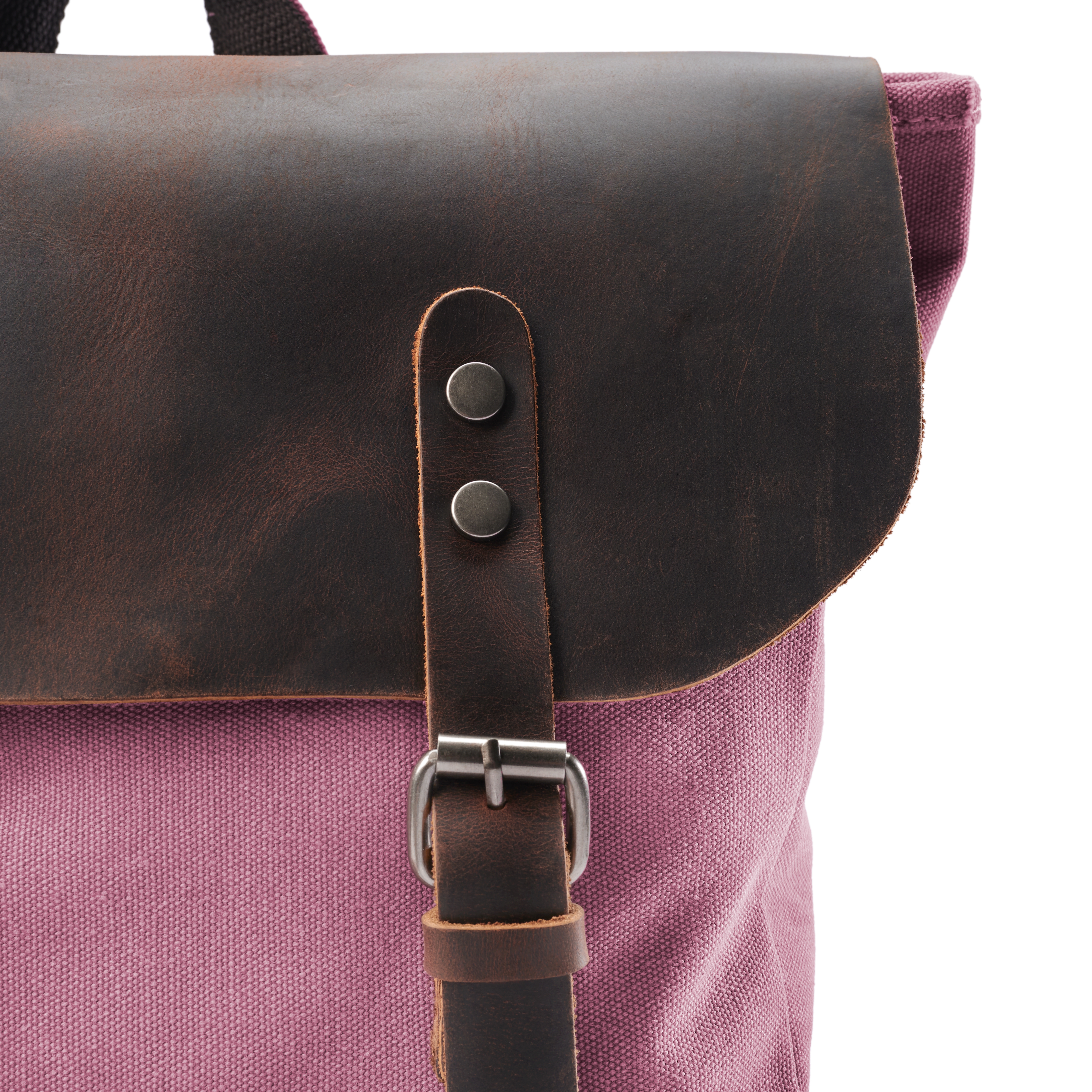 Vintage Style Lyserød Læder & Canvas Rygsæk - 8