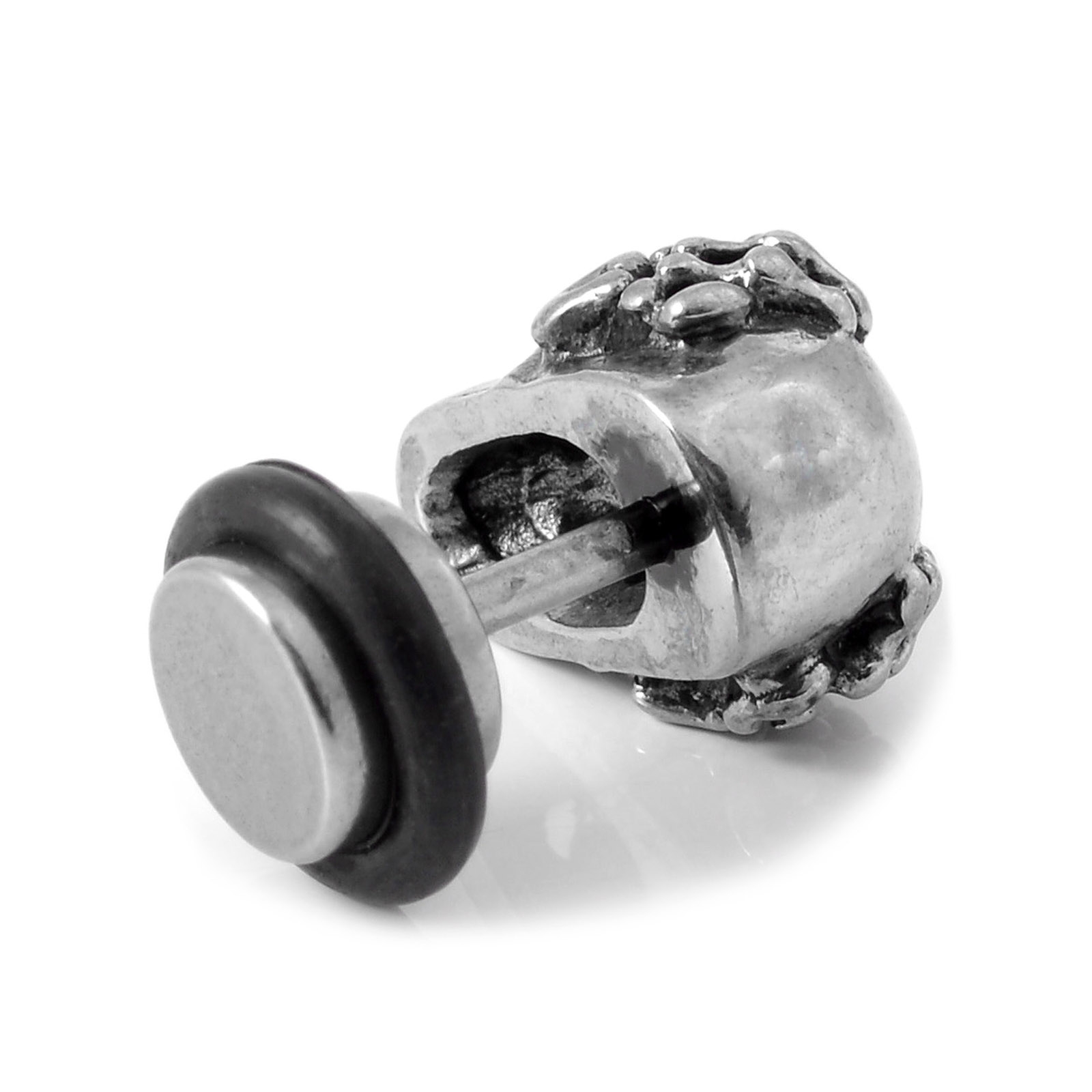 Sentio | Clou d'oreille tête de mort en acier inoxydable argenté - 3