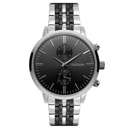 Kellan | Silver-Tone & Black Stainless Steel Dual-Time Watch With Black Dial