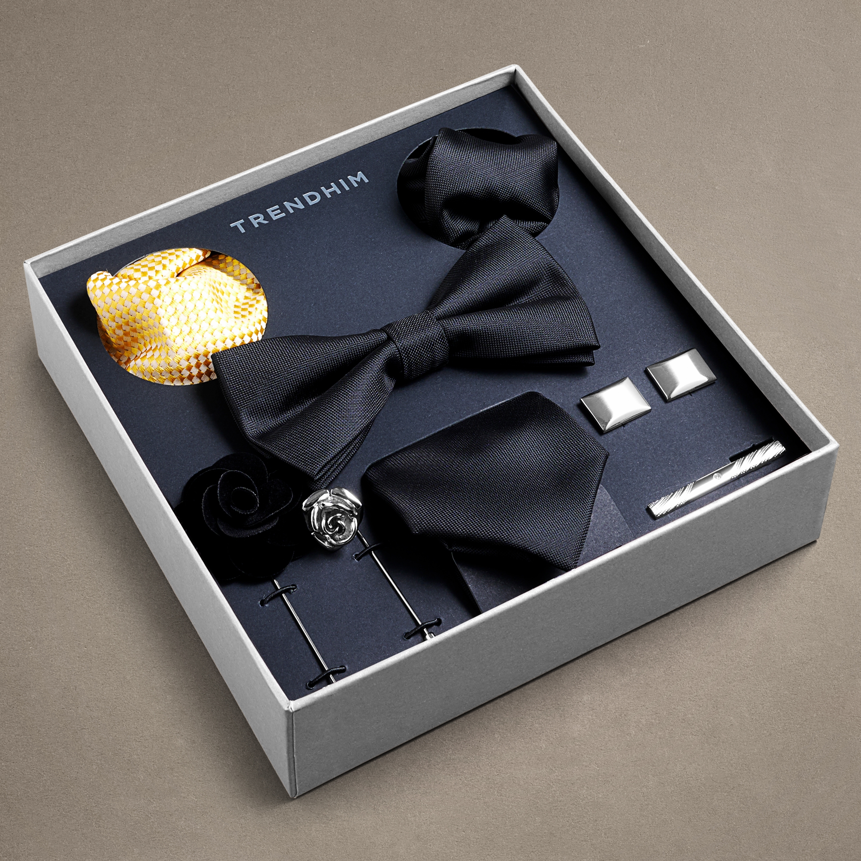Suit Accessory Gift Box | Black, Yellow & Silver-Tone Set - 3