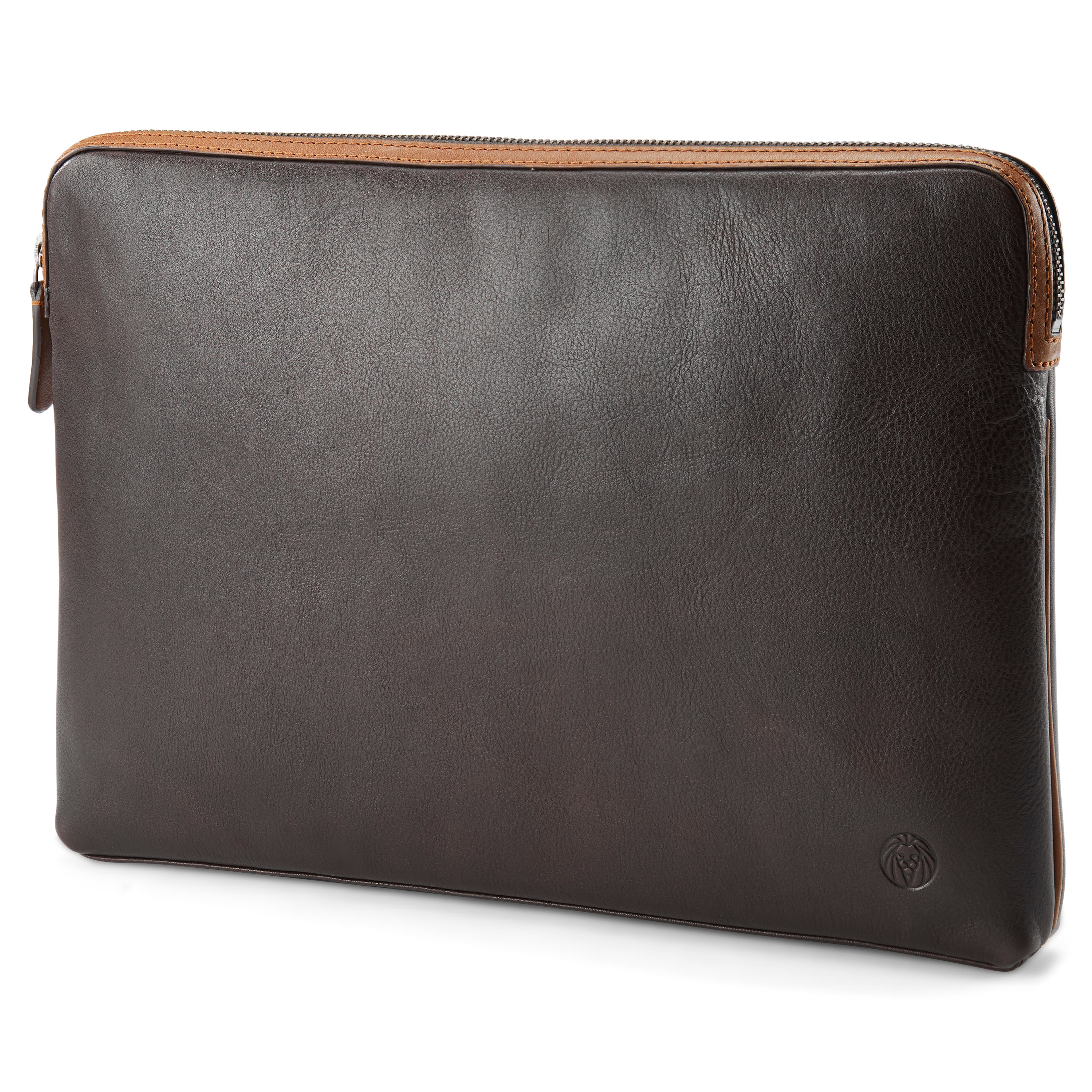 Lou Dark-Brown & Tan Leather Laptop Sleeve 