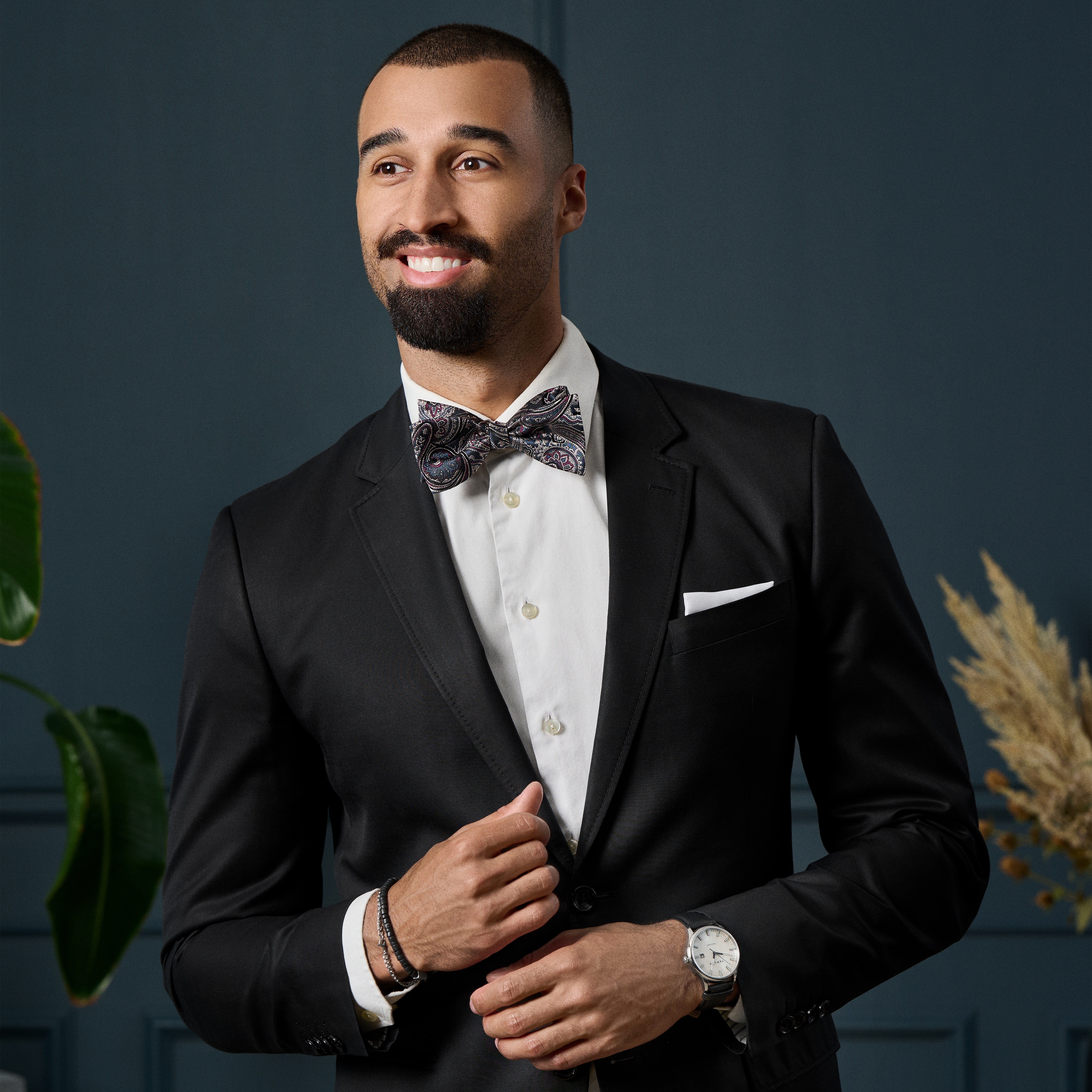 Dark Blue & Dark Green PAISLEY Pattern Silk Self-Tie Bow tie - 4