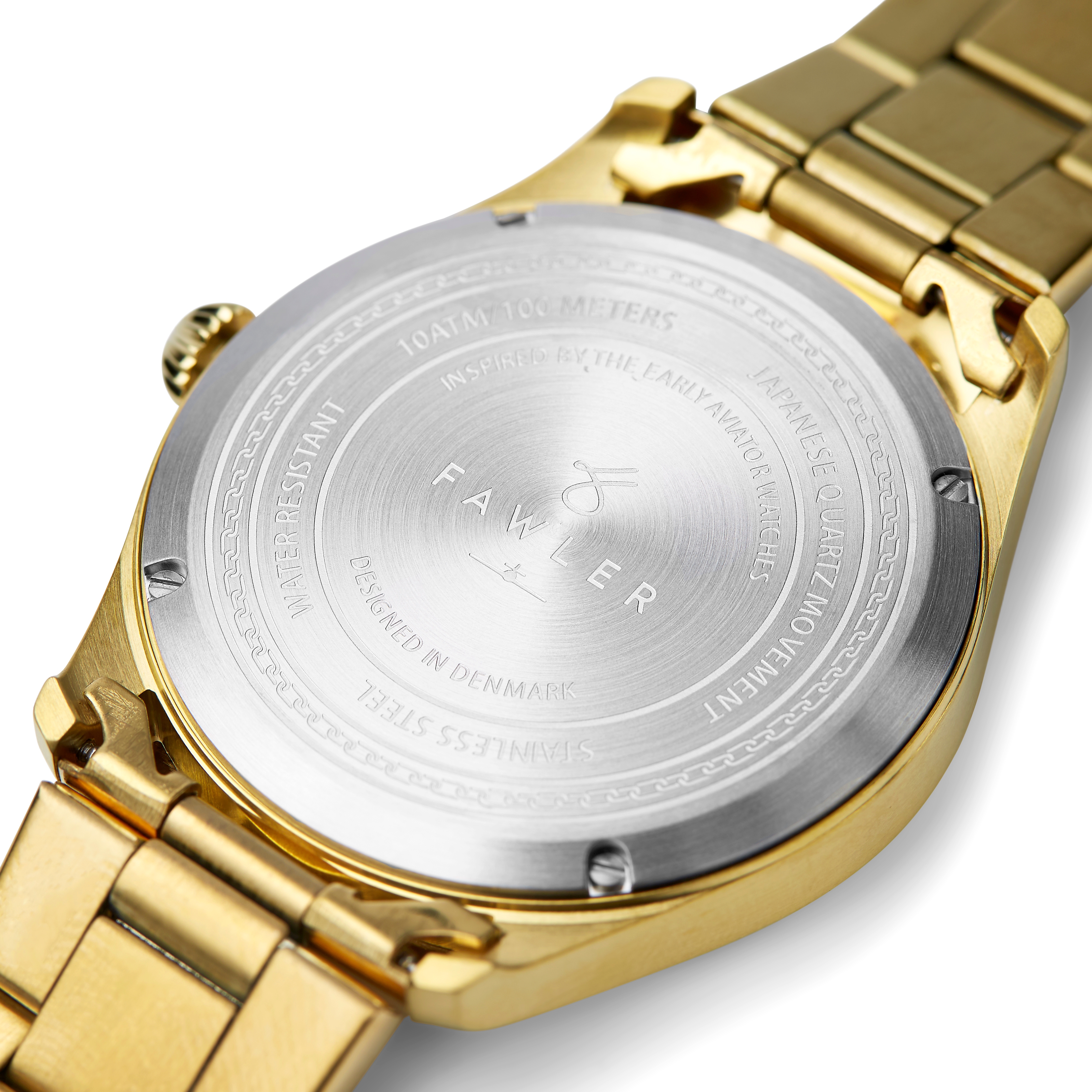 Aviator | Gold-Tone Stainless Steel Aviator Watch With Blue Dial, White Numbers & Arms - 4