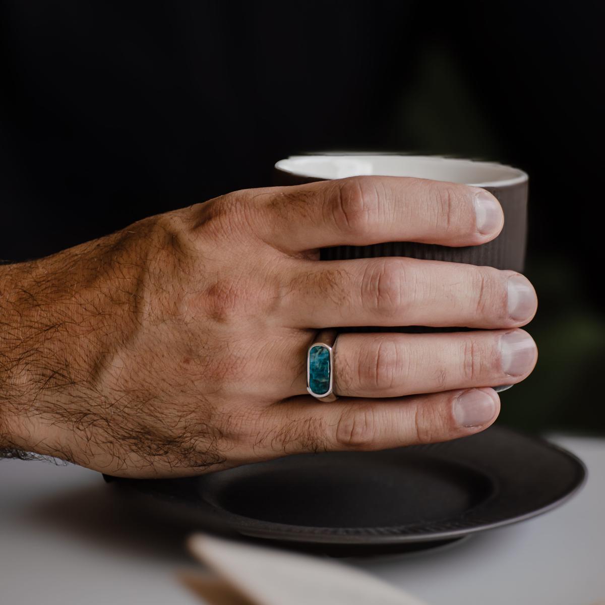Sten Shop Rings Orisun | Sølvfarvet Rustfri Stål Apatit Sten Signet Ring | På lager ...