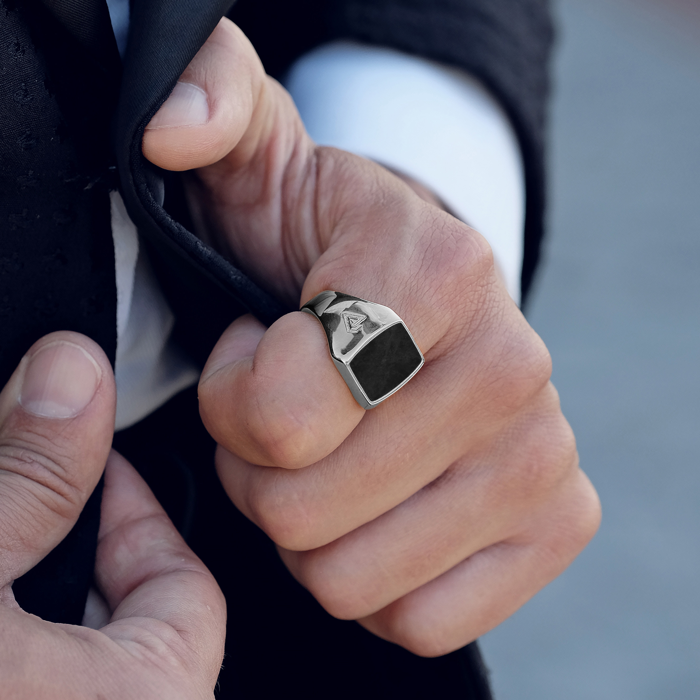 Large Onyx Signet 925s Silver Classic Ring - 4