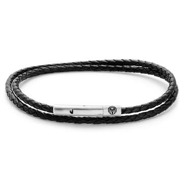 Collins | 3mm Black Woven Leather Wrap Bracelet