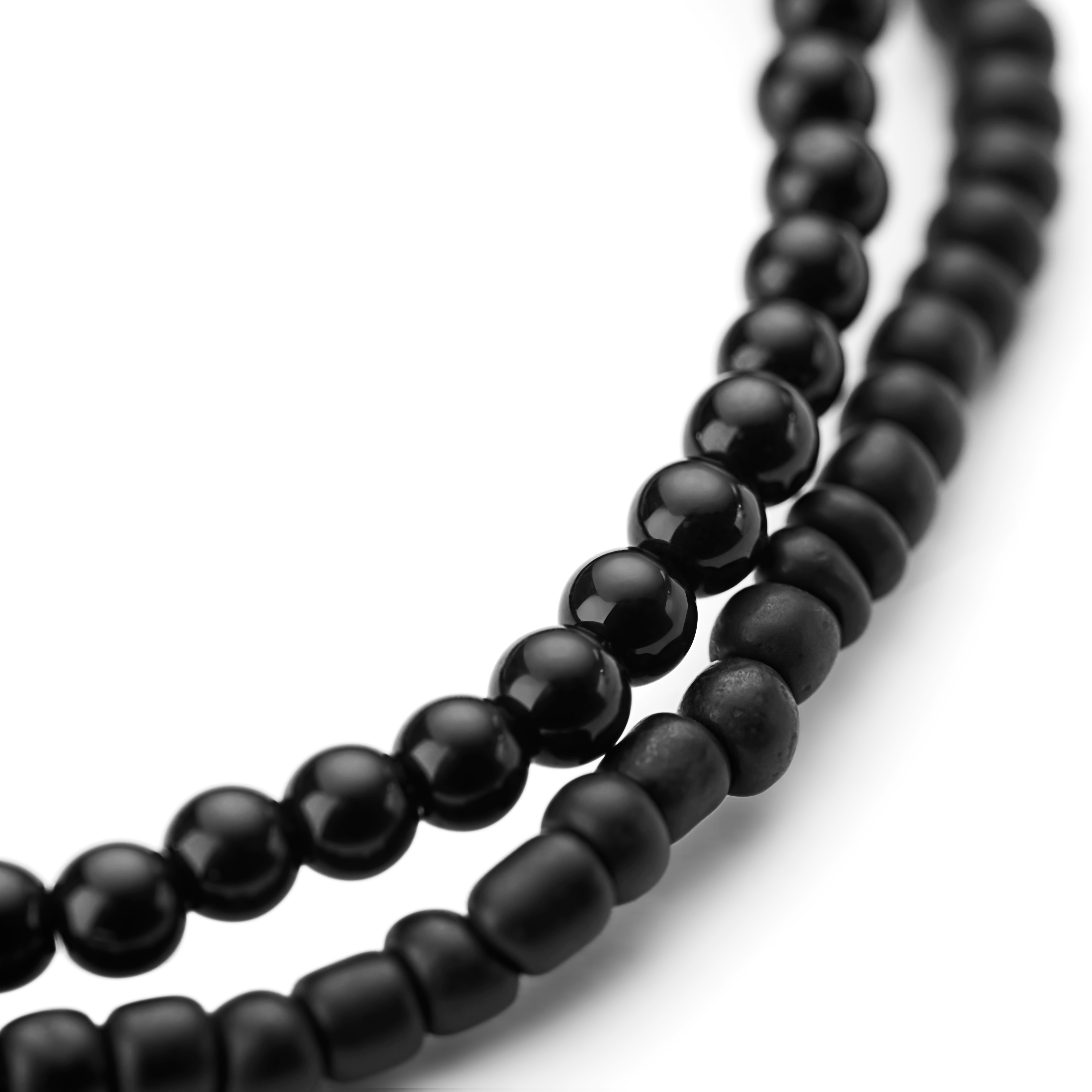 Set de bracelets en onyx noir, coton et cuir - 3