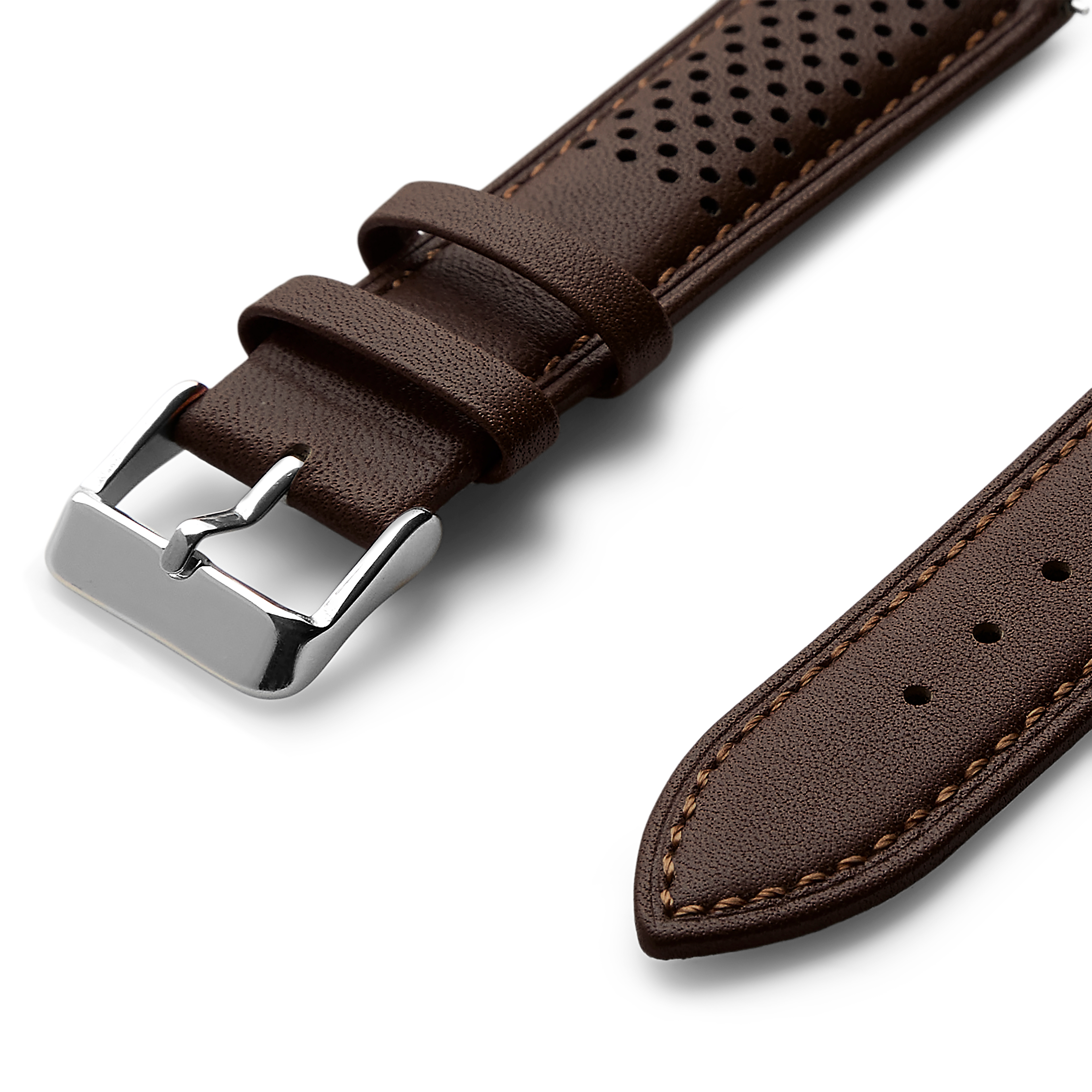 20mm Classic brown leather racing watch strap with quick release - 3