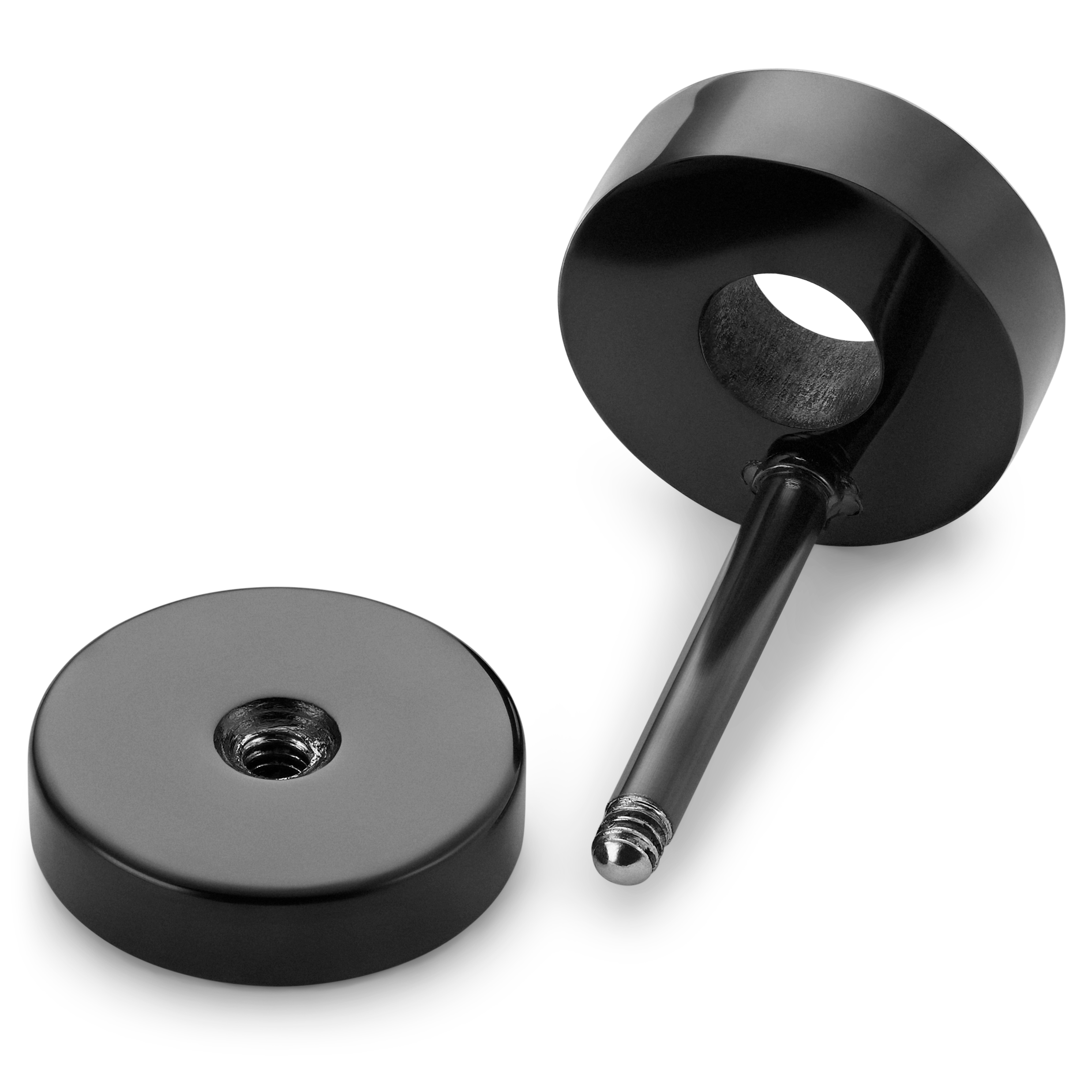 8 mm Black Stainless Steel Circle Stud Earring - 2