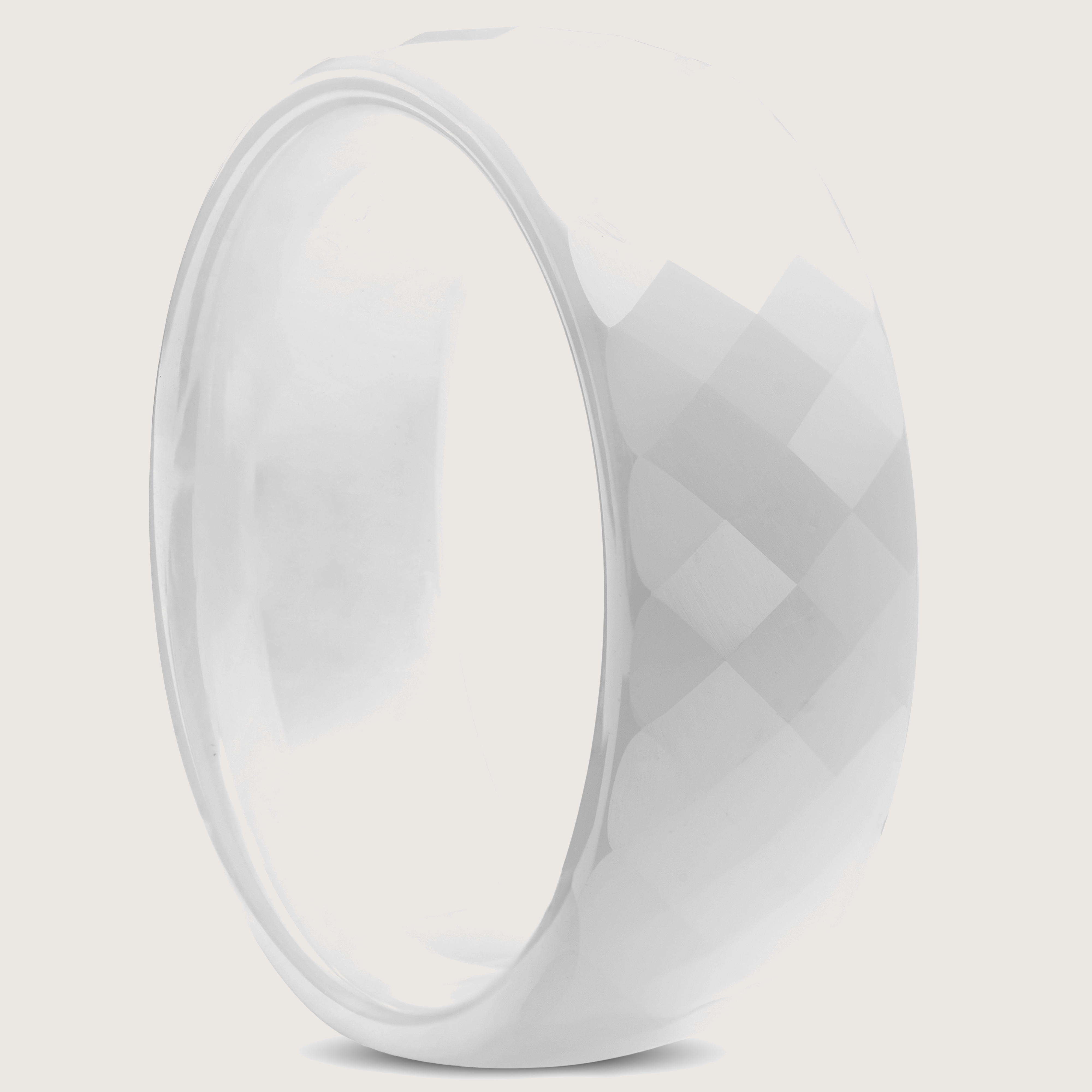 Bague Céramique Blanche Facettée | Anneau Acier Inoxydable Taille 58 | Style Moderne Et épuré