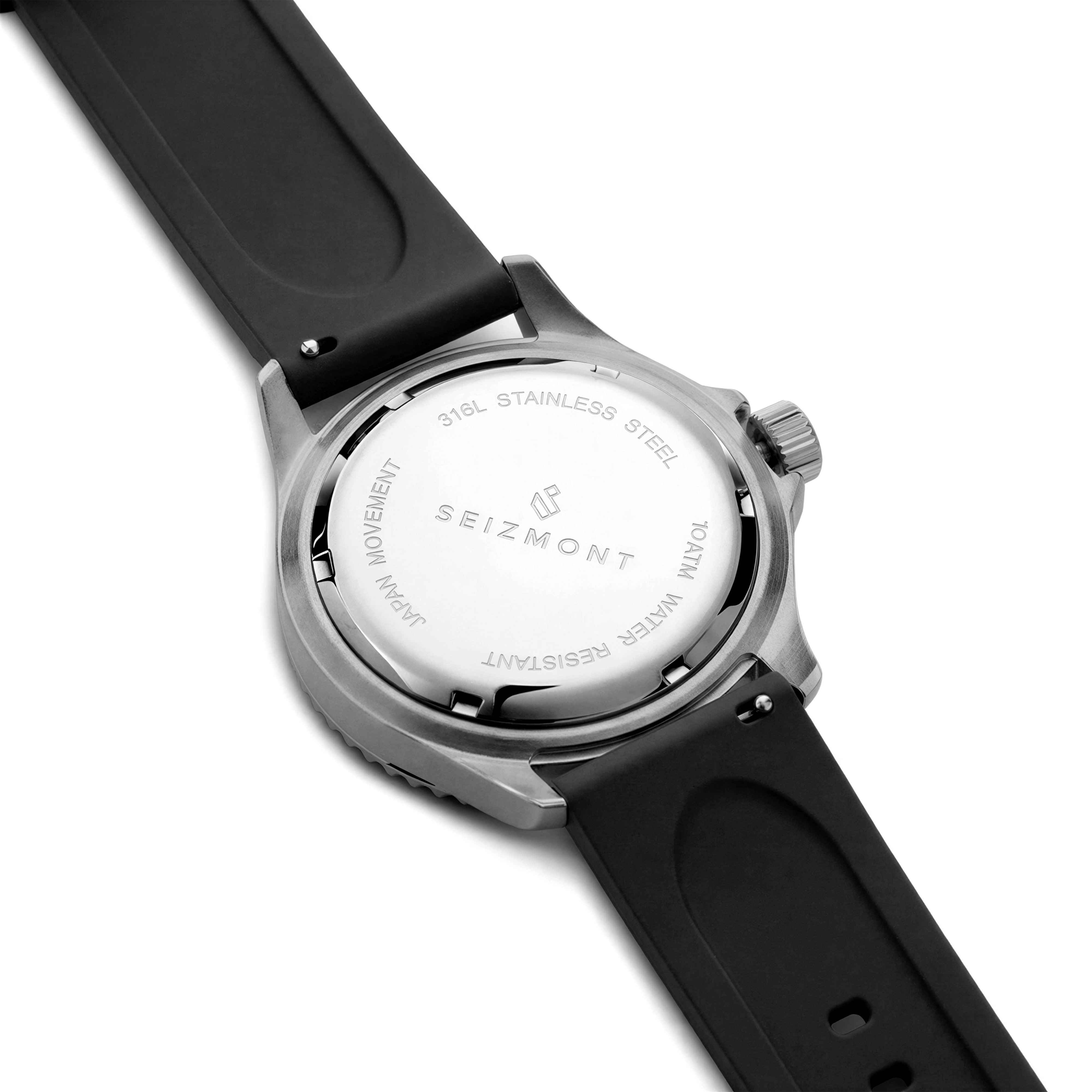 Tide II | シルバー調 ダイバーズウォッチ（ブラック 文字盤 / ラバーストラップ） - 5