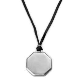 Silver-Tone Stainless Steel Octagonal Plate & Black Rope Necklace