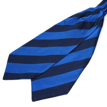 Cravatta ascot in seta azzurro e blu navy con fantasia a righe