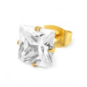 Lucid | 925 Sterling Silver Gold-Tone 8mm Square Zirconia Stud Earring Lucid | 925 Sterling Silver Gold-Tone 8mm Square Zirconia Stud Earring