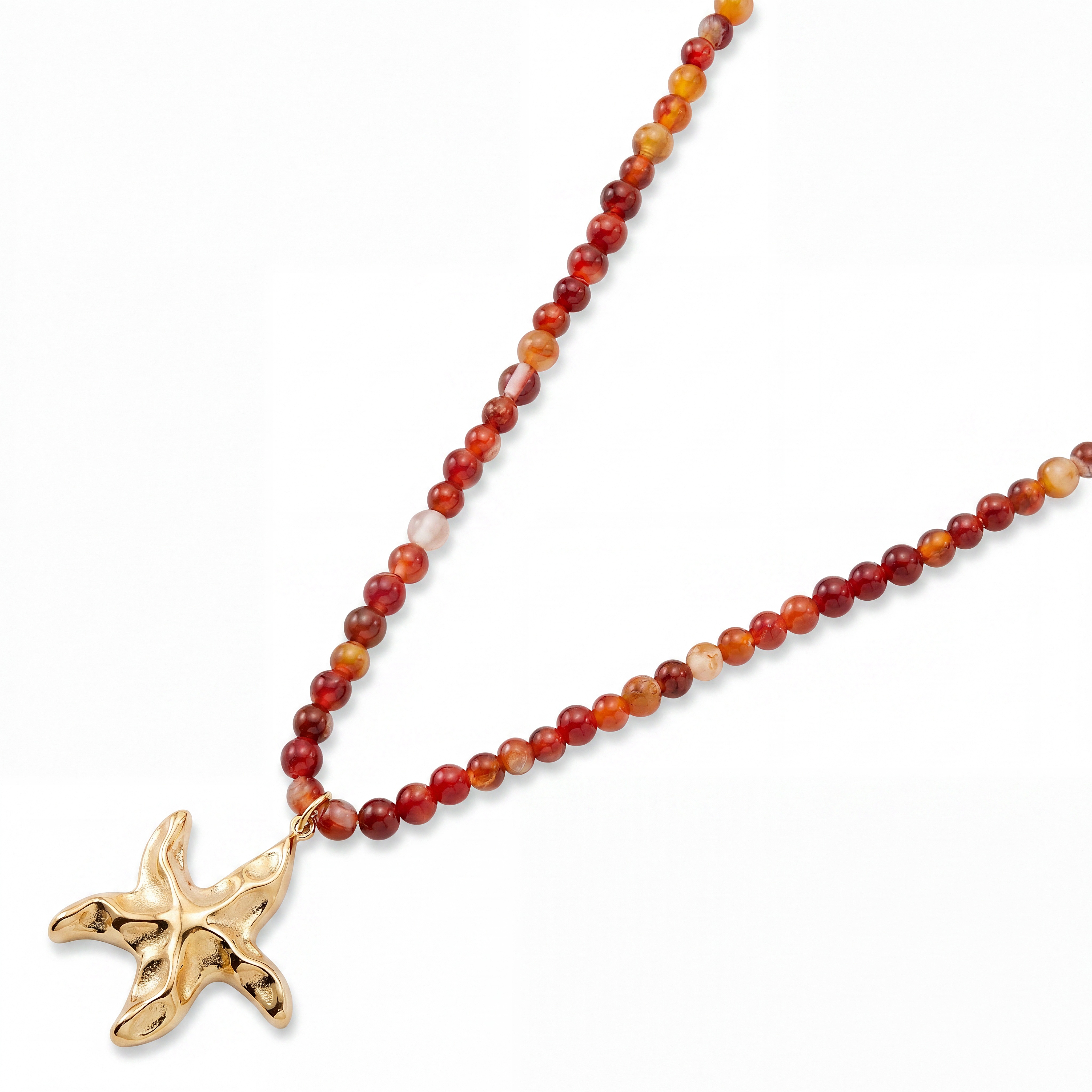 Mediterranean | Red Natural Stone Beaded Starfish Charm Necklace - 3