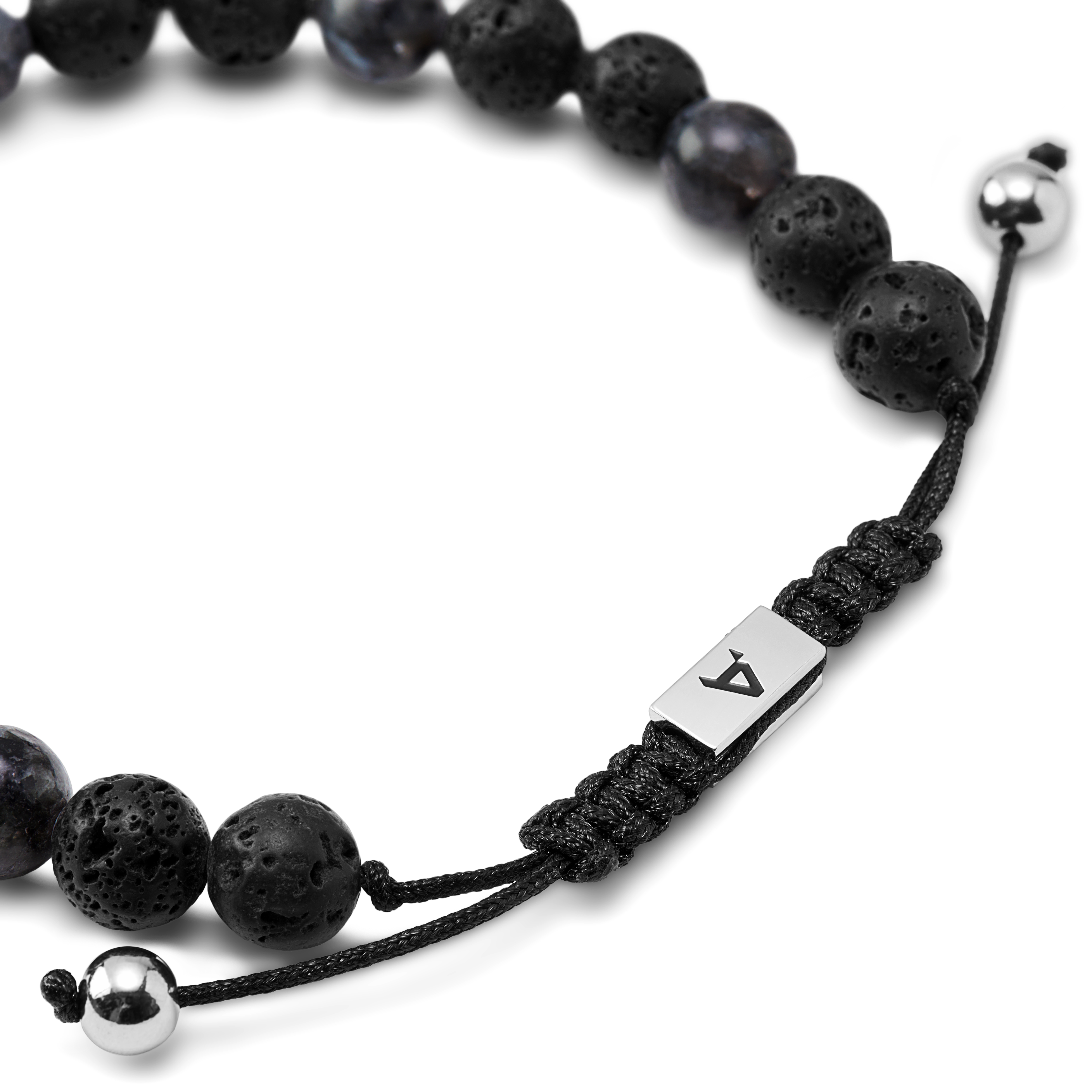 Sanatio | 8 mm Lavasten & Sort Labradorit Sten Armbånd - 2