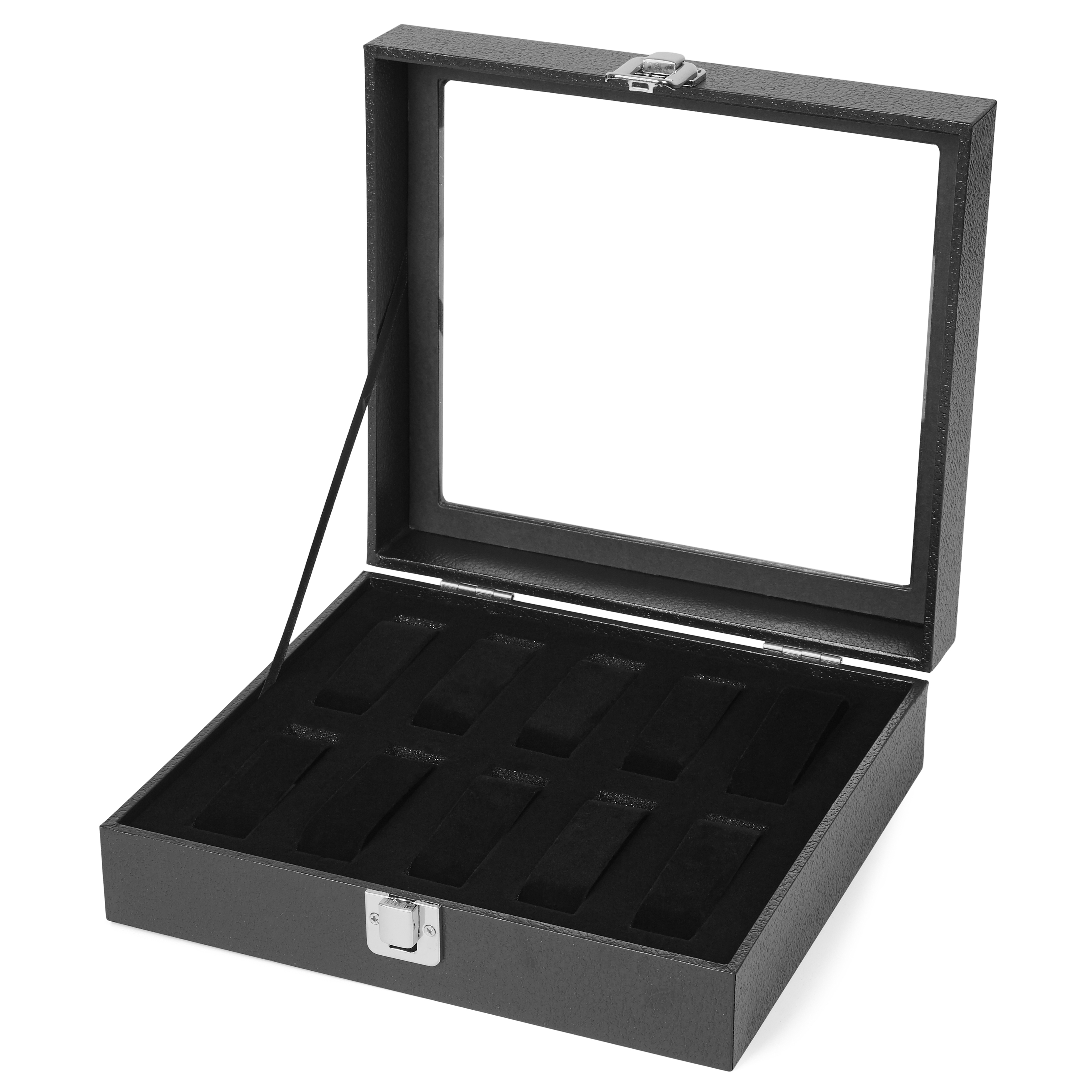 Schwarze Kunstleder Uhrenbox - 10 Uhren - 2