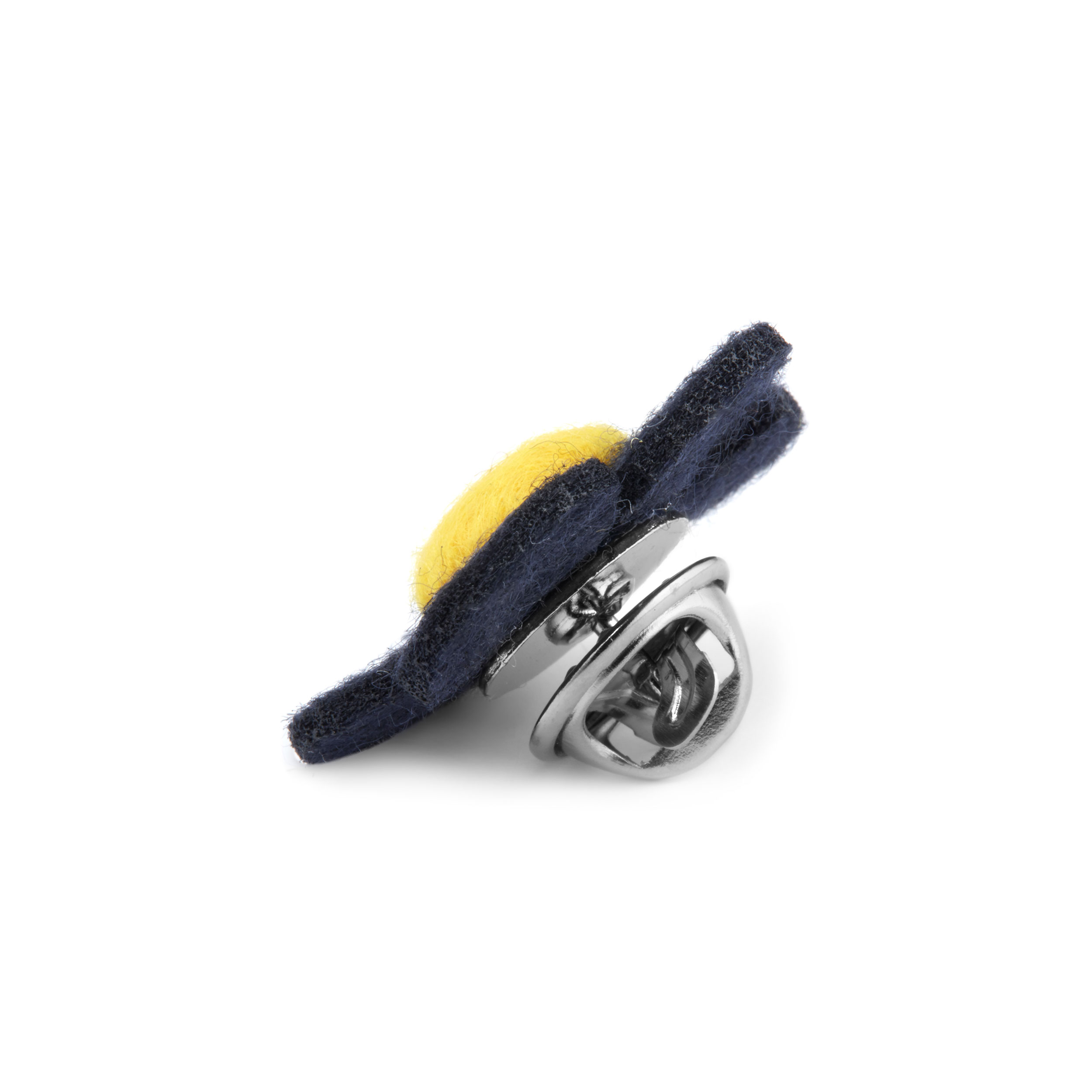 Navy Blue & Lemon Yellow Felt Flower Lapel Pin - 4