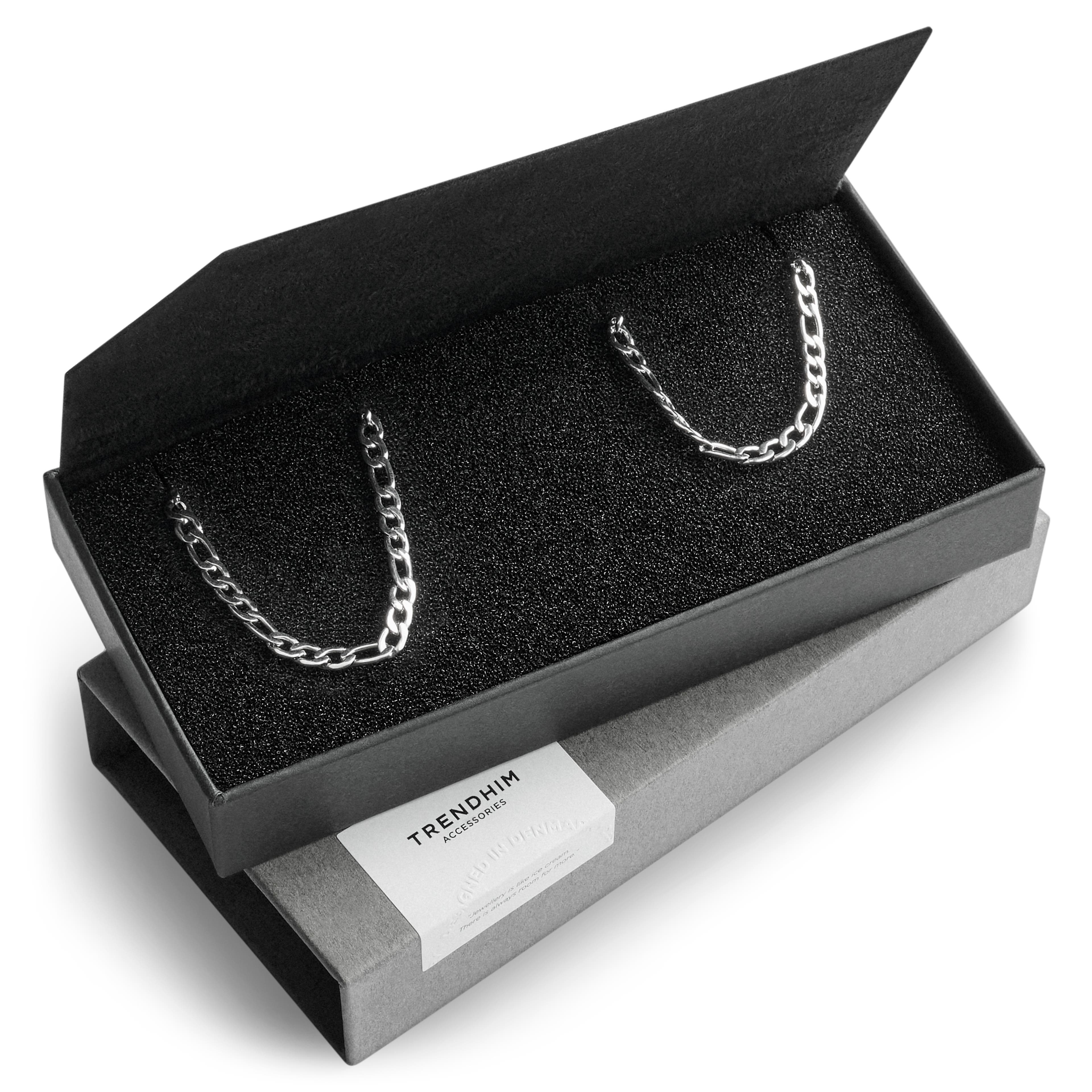 Essential Herrenschmuck-Geschenkbox | Figaro-Kettenarmband und Halskette aus Edelstahl