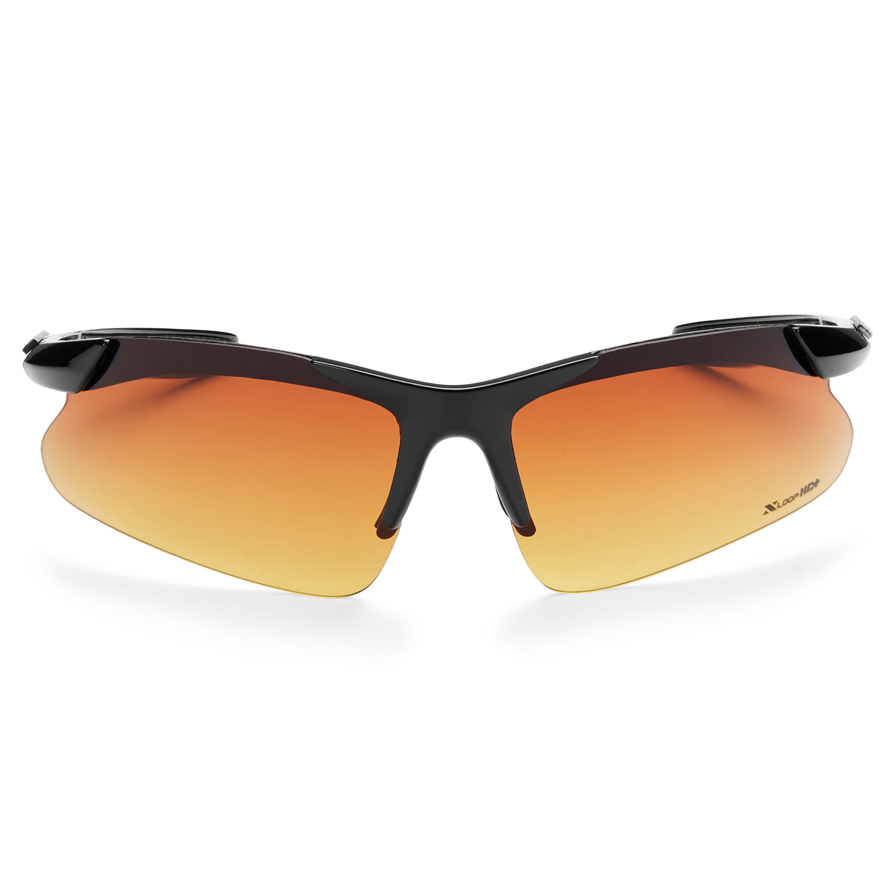 Gafas de sol deportivas envolventes en negro brillante con lentes marrones HD+ - 1