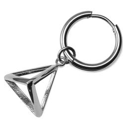 Srebrzysty stalowy kolczyk kółeczko z zawieszką w kształcie trójkąta